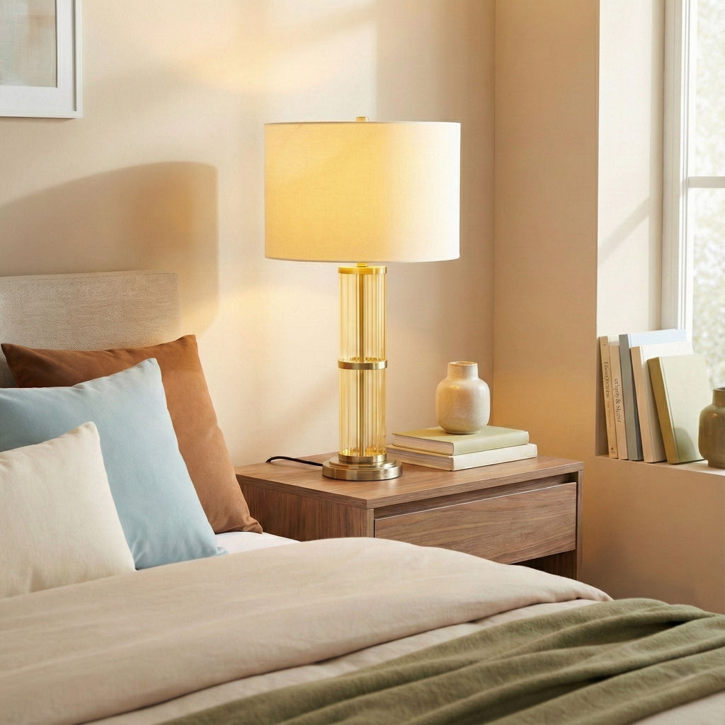 Echo Clear Glass Table Lamp | Clear Glass & Brushed Nickel Contemporary Table Lamp