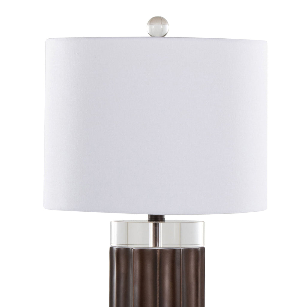 Cylinder Fluted Table Lamp Set | Ribbed Polyresin & Crystal Accent Table Lamp Set of 2