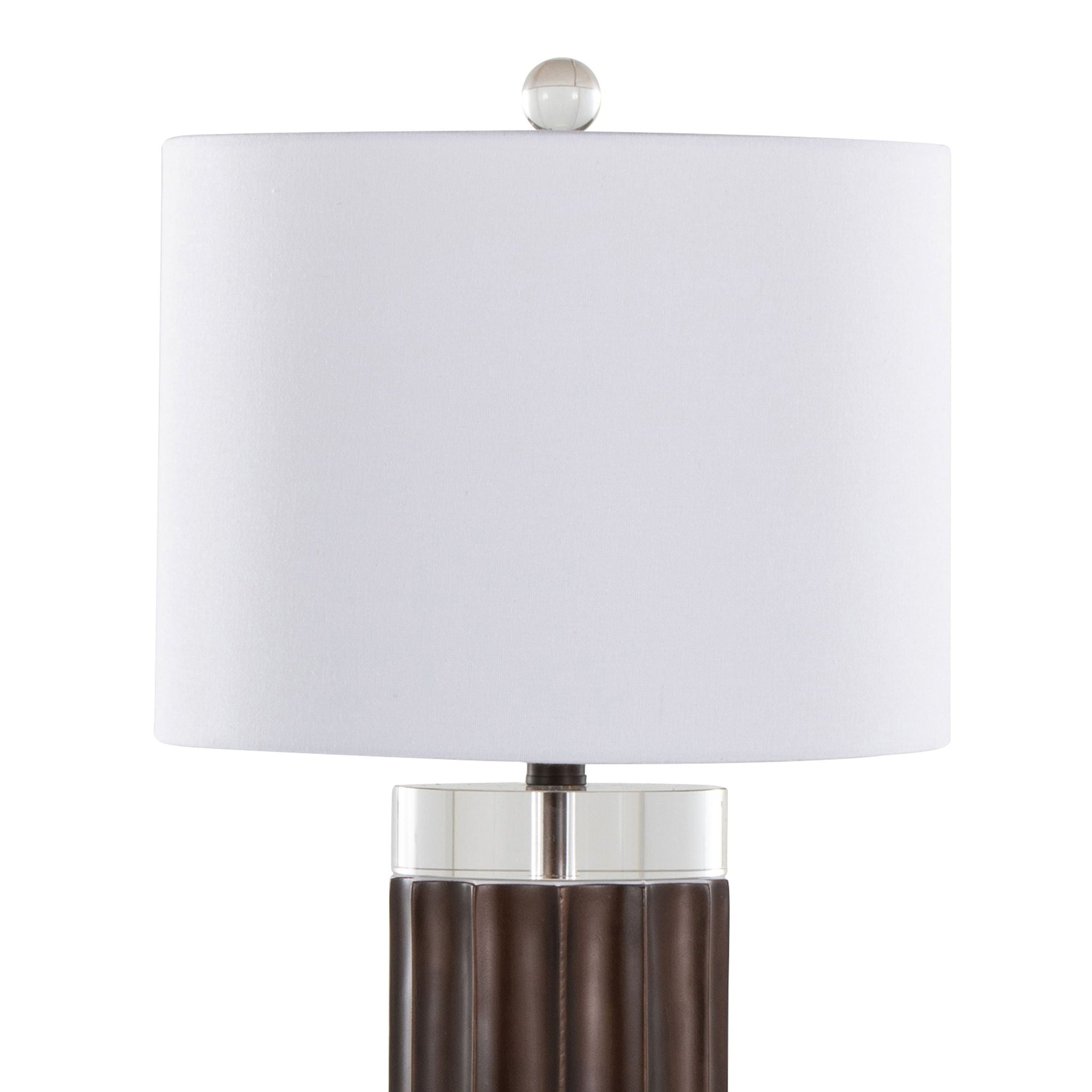 Cylinder Fluted Table Lamp Set | Ribbed Polyresin & Crystal Accent Table Lamp Set of 2