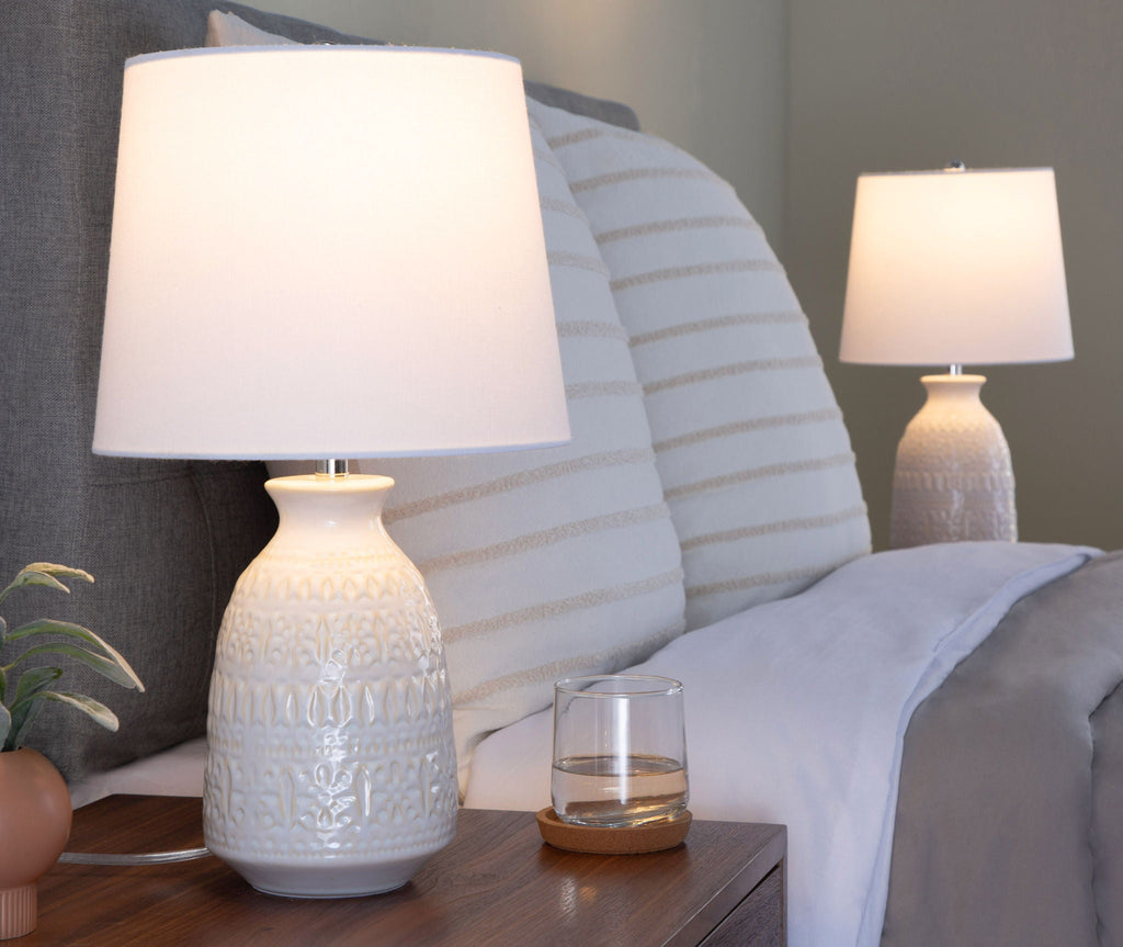 Claudia Vase Table Lamp Set | Textured Ceramic Table Lamp Set of 2