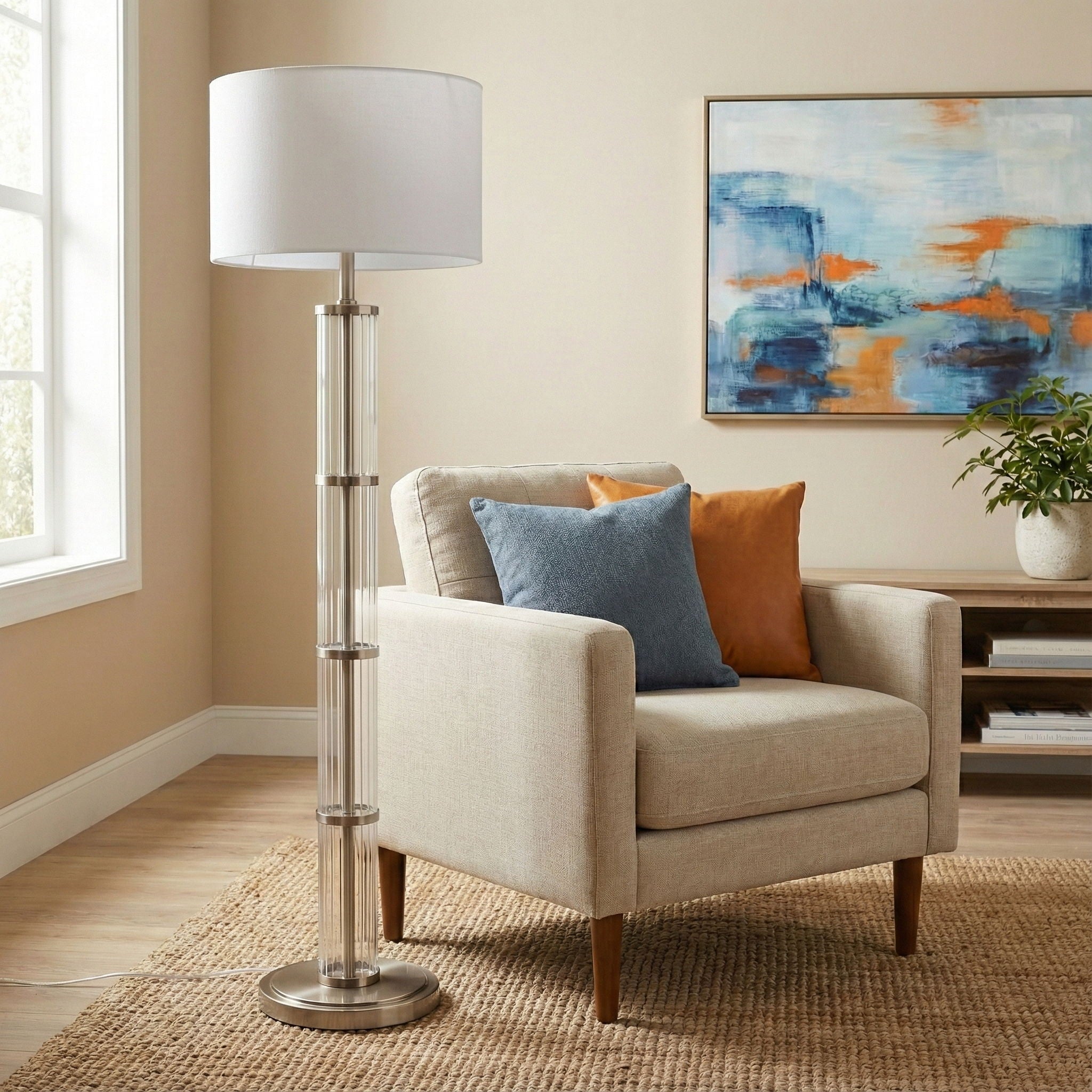Nimbus Floor Lamp | Clear Glass Body Brushed Nickel 3-Way Floor Lamp
