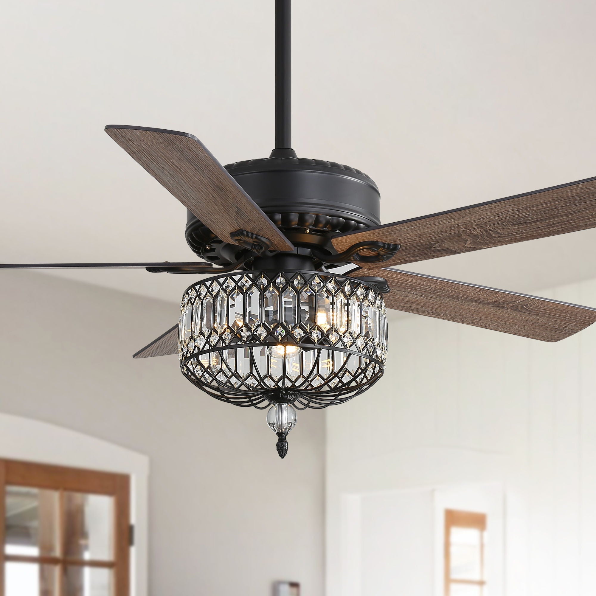 Crystal Lampshade Ceiling Fan | 5-Blade DC Motor Fan with Crystal Pendant Shade
