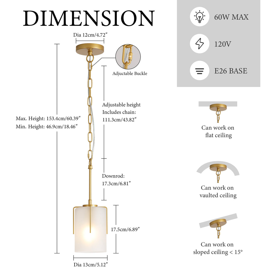 Gold Modern Pendant Light with Frosted Glass Shade