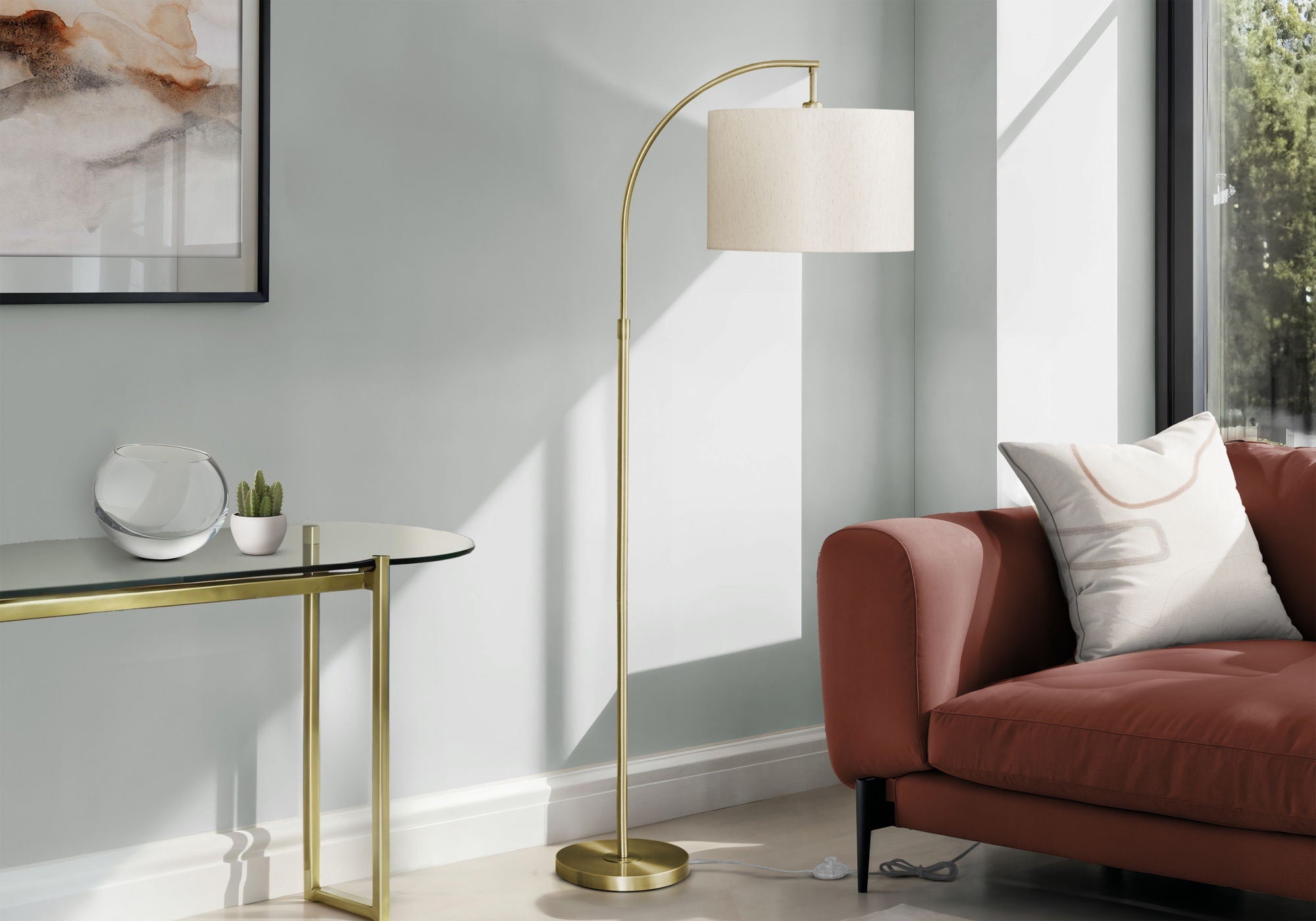 Contemporary Arc Floor Lamp | Metal Arc Floor Lamp with Drum Shade