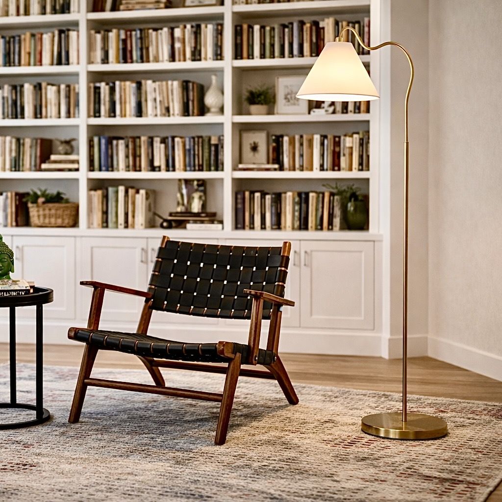 Majestic Ring Base Floor Lamp | Brass Ring Base Curved Floor Lamp