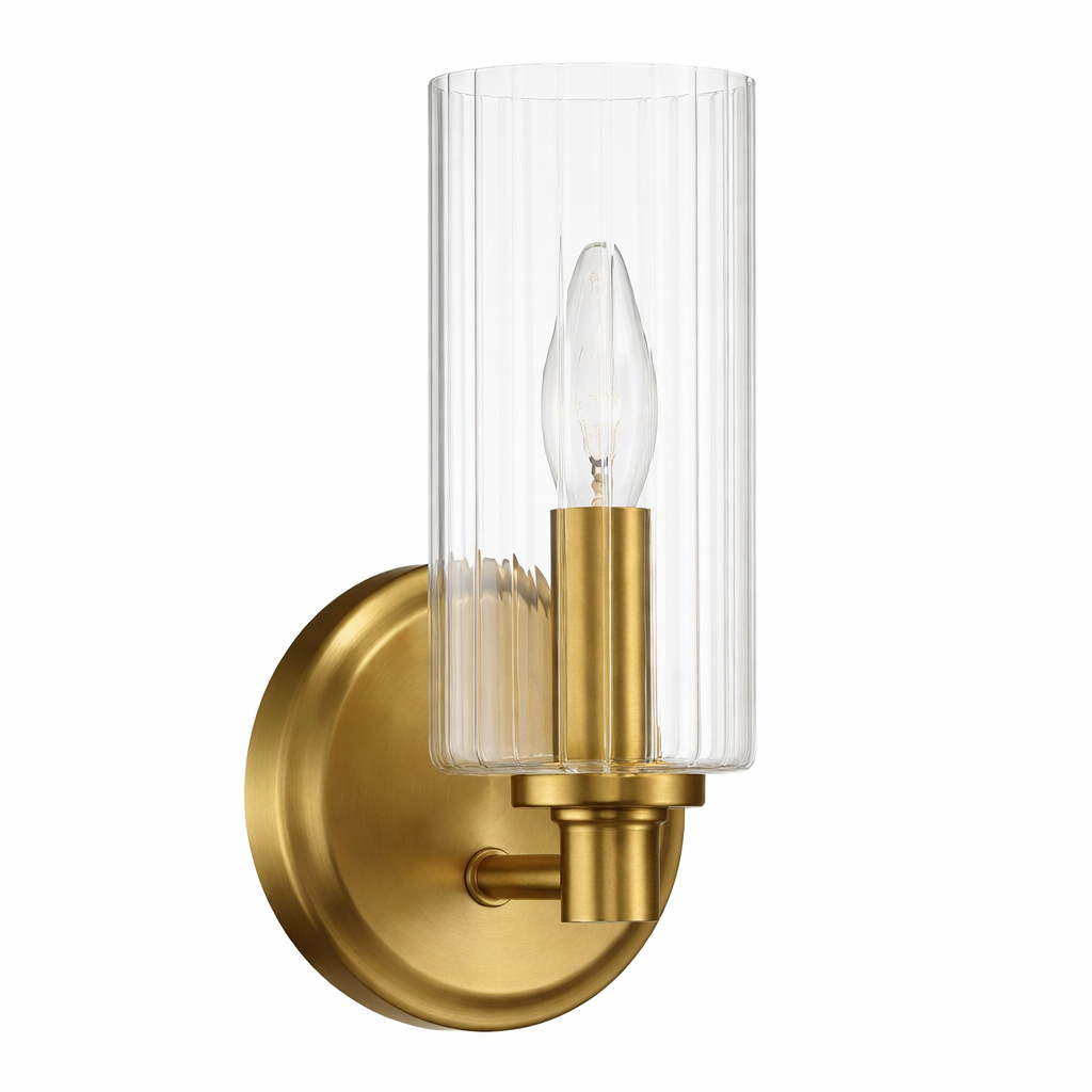 Jardin Single Light Wall Sconce with Clear Ribbed Glass - Satin