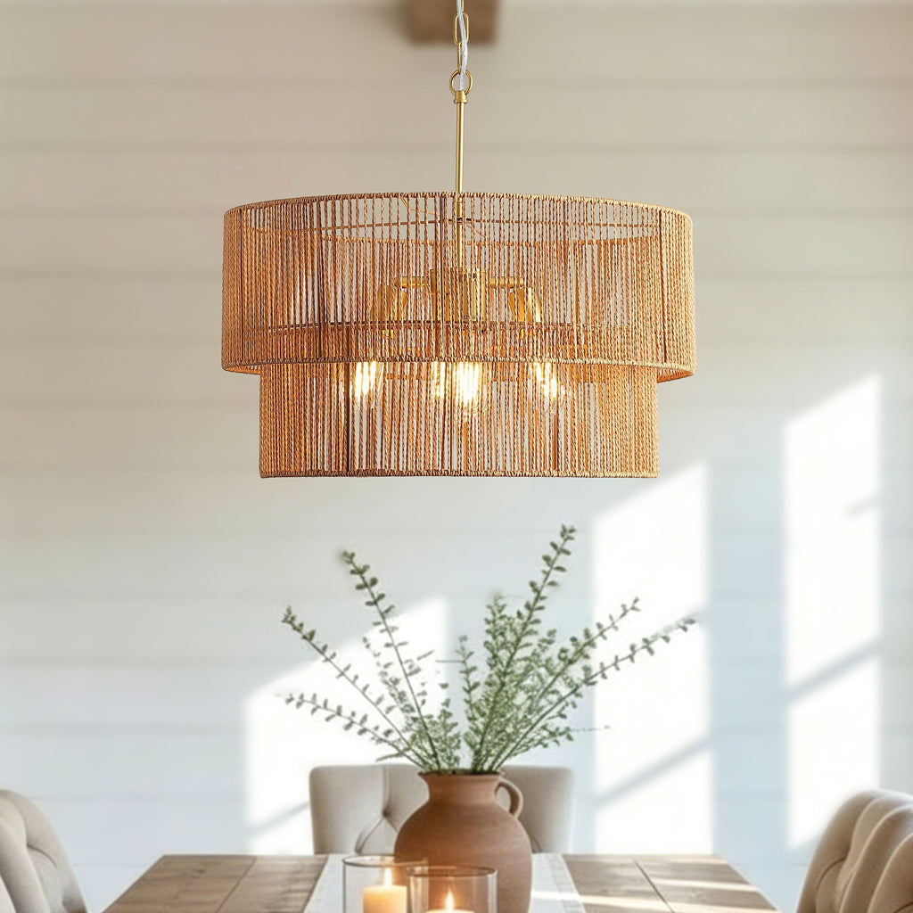 Boho Wabi-Sabi Chandelier | Two-Tier Natural Pendant Ceiling Lamp