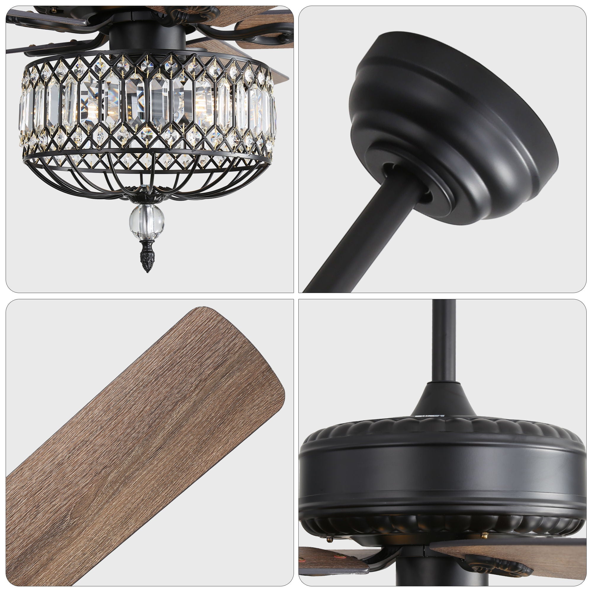 Crystal Lampshade Ceiling Fan | 5-Blade DC Motor Fan with Crystal Pendant Shade