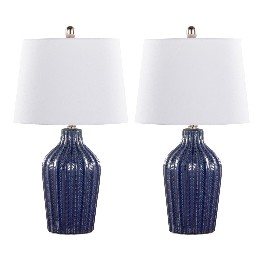 Rockwell Chevron Ceramic Table Lamp Set | Glossy Patterned Table Lamp Set of 2
