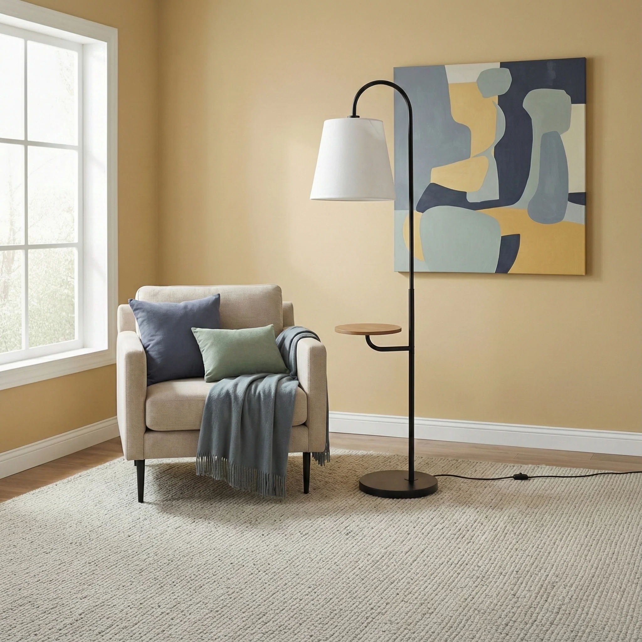 Seoul Floor Lamp with Table Base | Contemporary Floor Lamp with Integrated Side Table