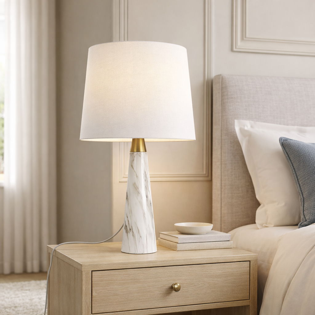Enclave Hydro Table Lamp | Faux Marble Base Contemporary Table Lamp
