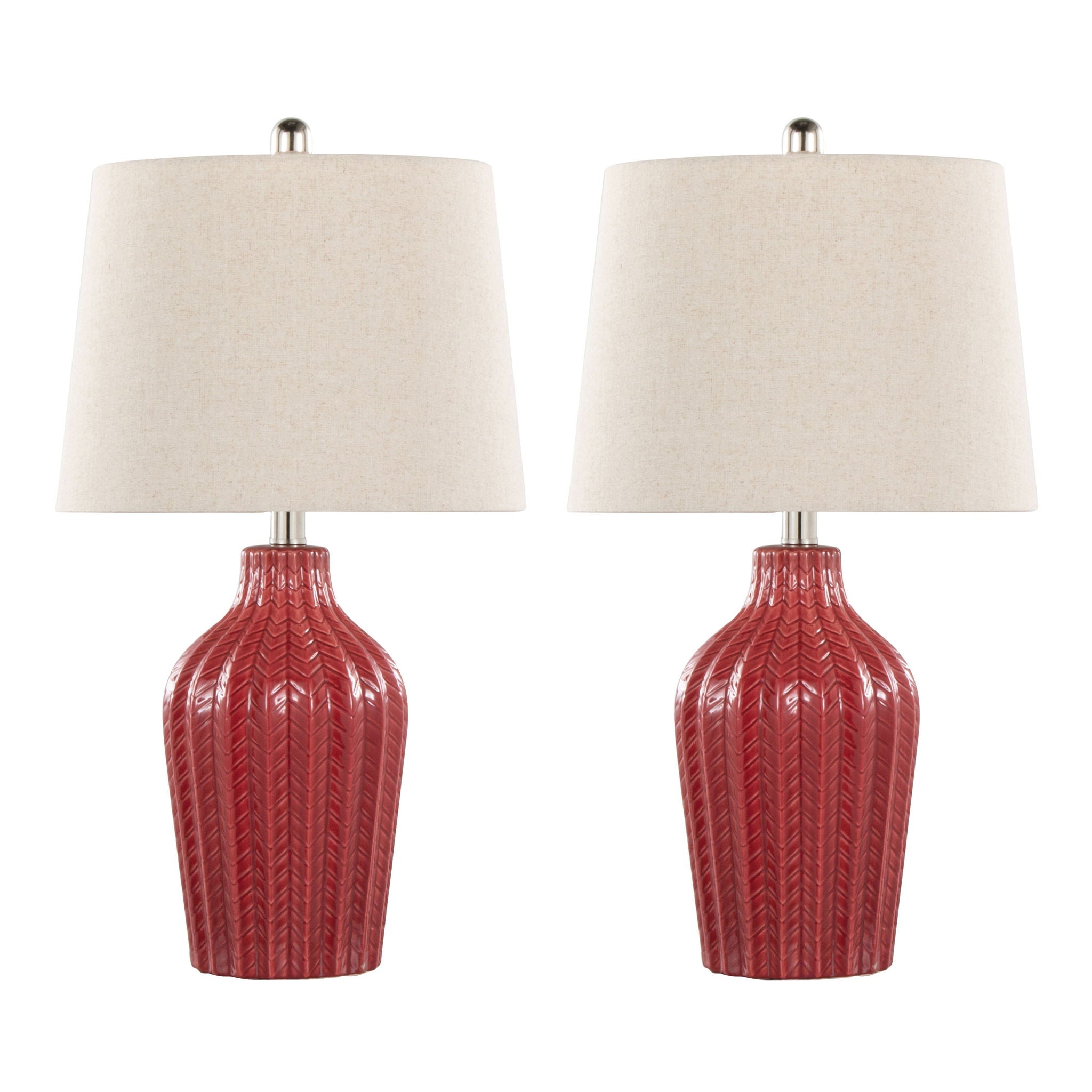 Rockwell Chevron Ceramic Table Lamp Set | Glossy Patterned Table Lamp Set of 2