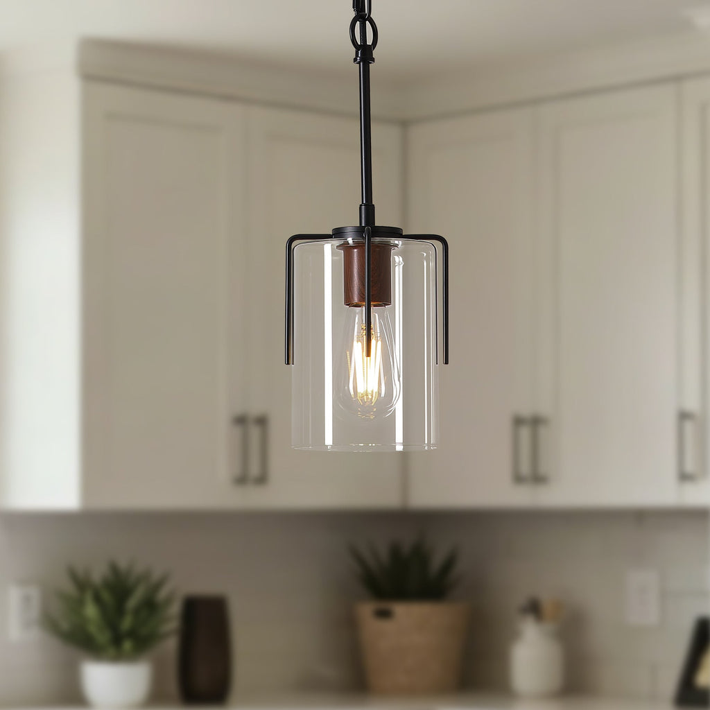 Modern Industrial Pendant Light with Clear Glass Shade