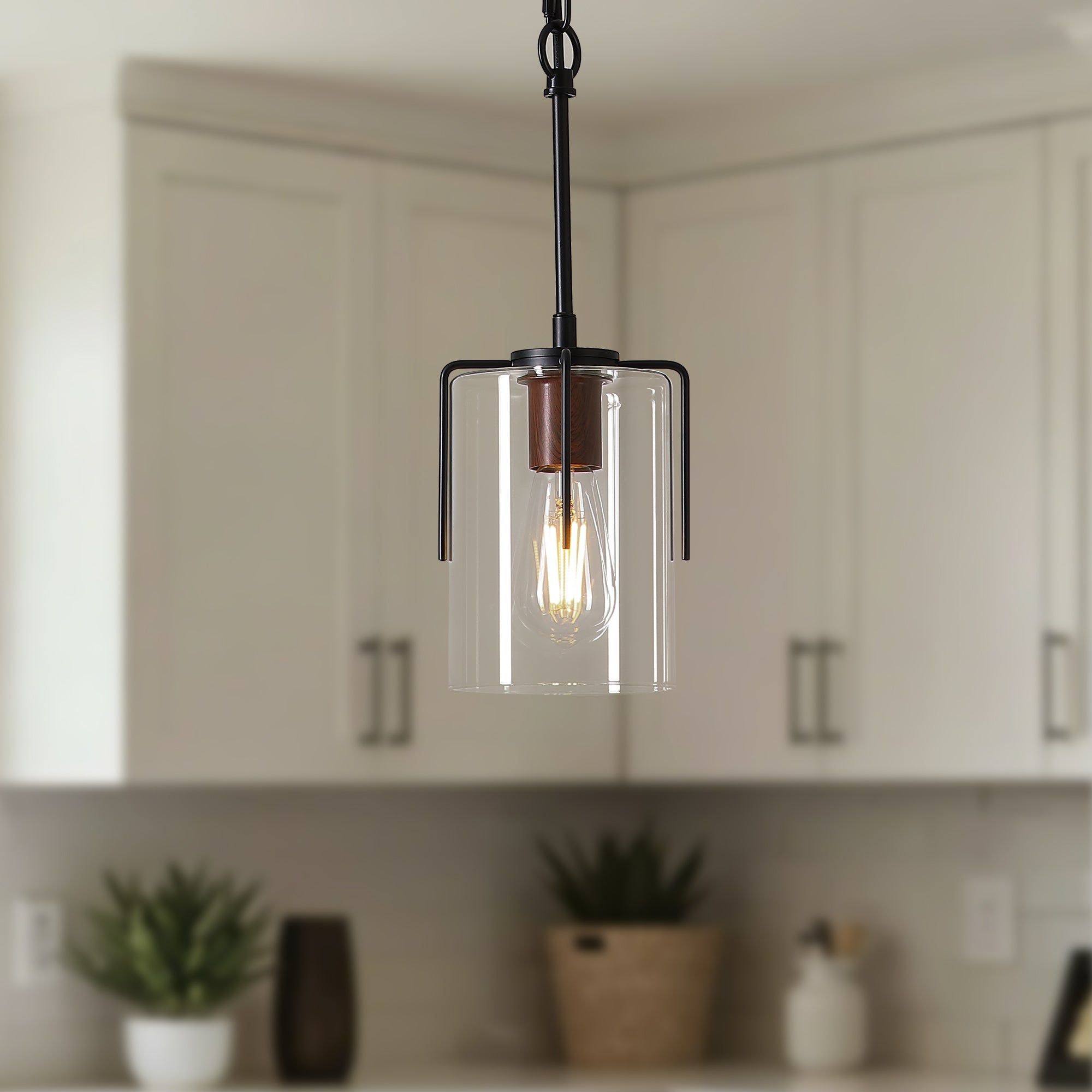 Modern Industrial Pendant Light with Clear Glass Shade