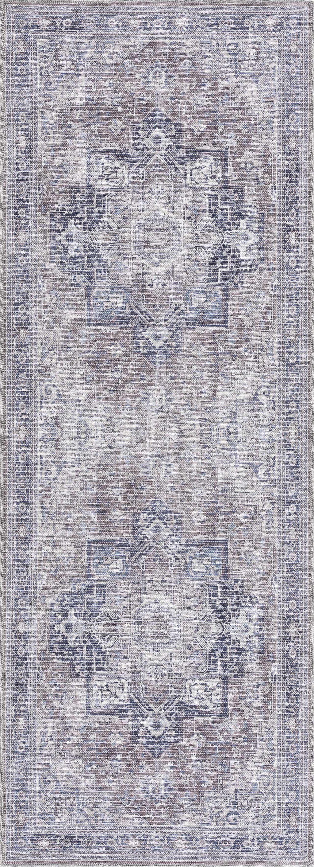 Abner Purple & Gray Washable Area Rug | Traditional Design