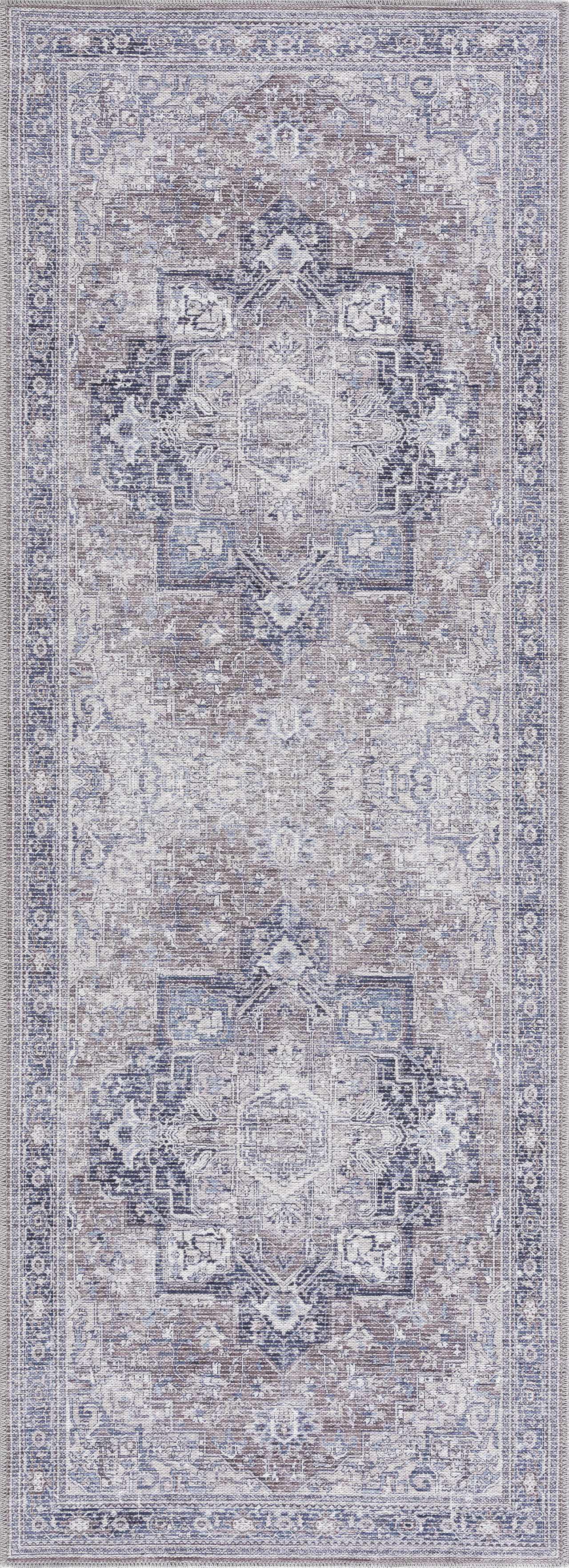 Abner Purple & Gray Washable Area Rug | Traditional Design