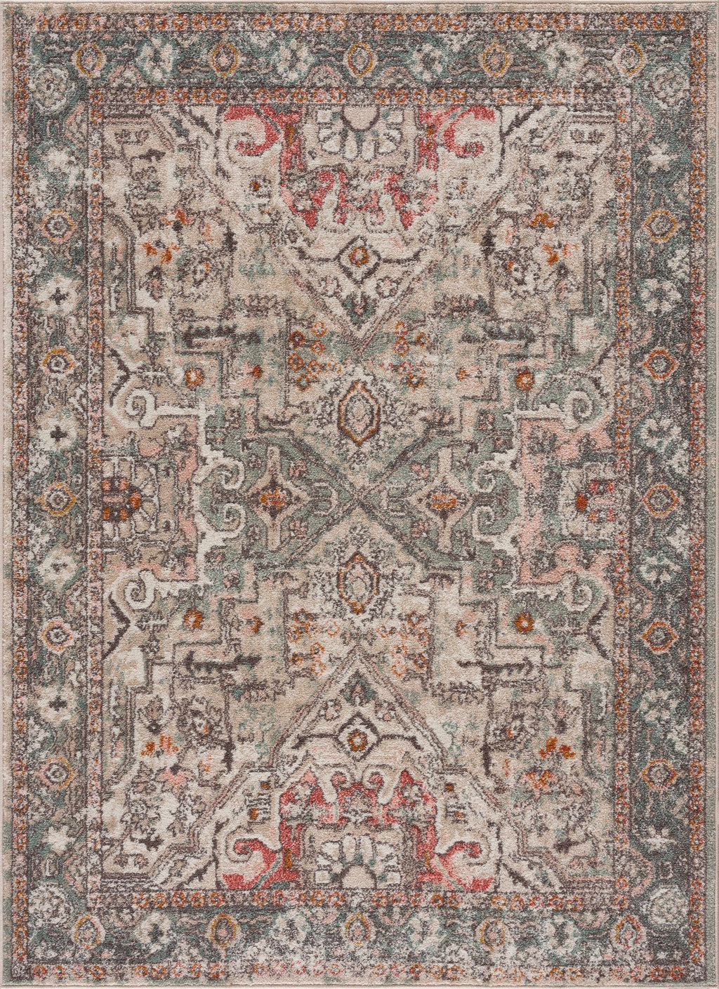 Bolinas Distressed Area Rug | Pink, Red & Blue Tones