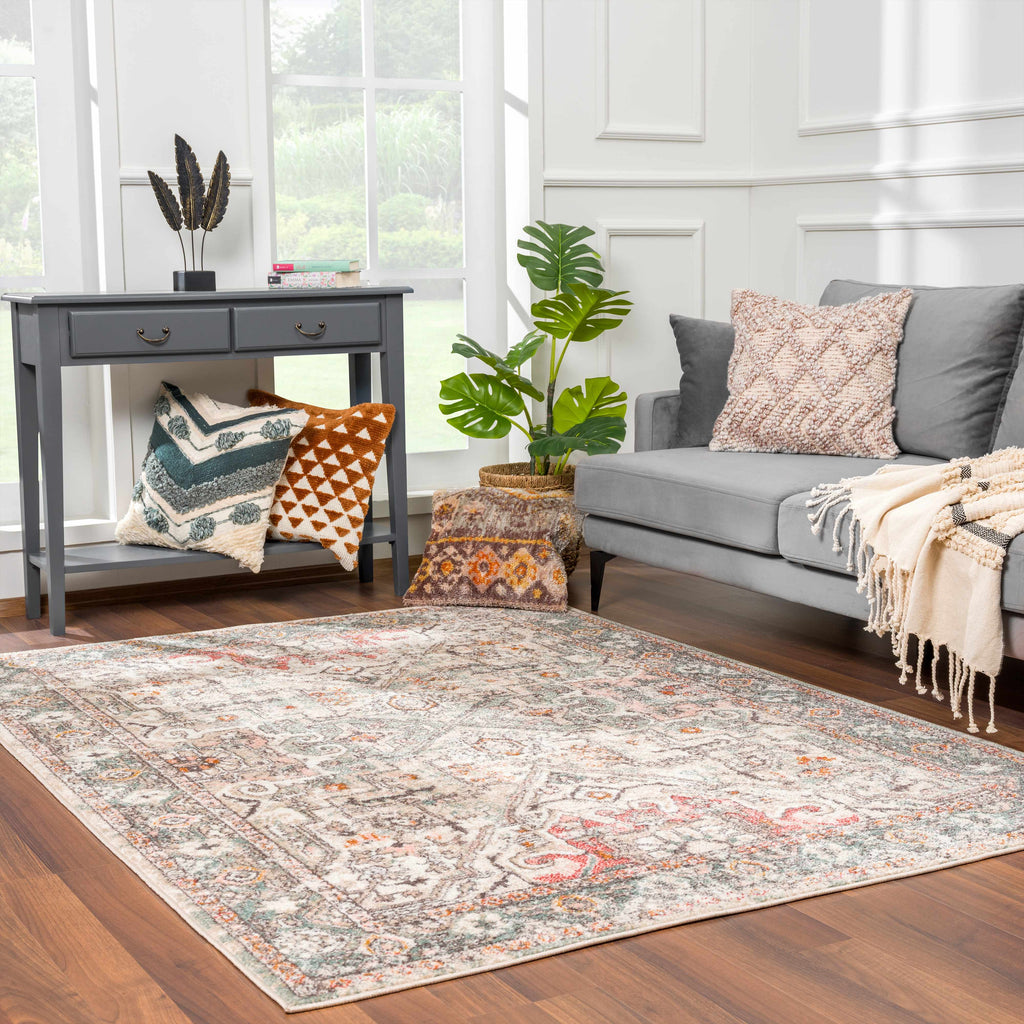 Bolinas Distressed Area Rug | Pink, Red & Blue Tones