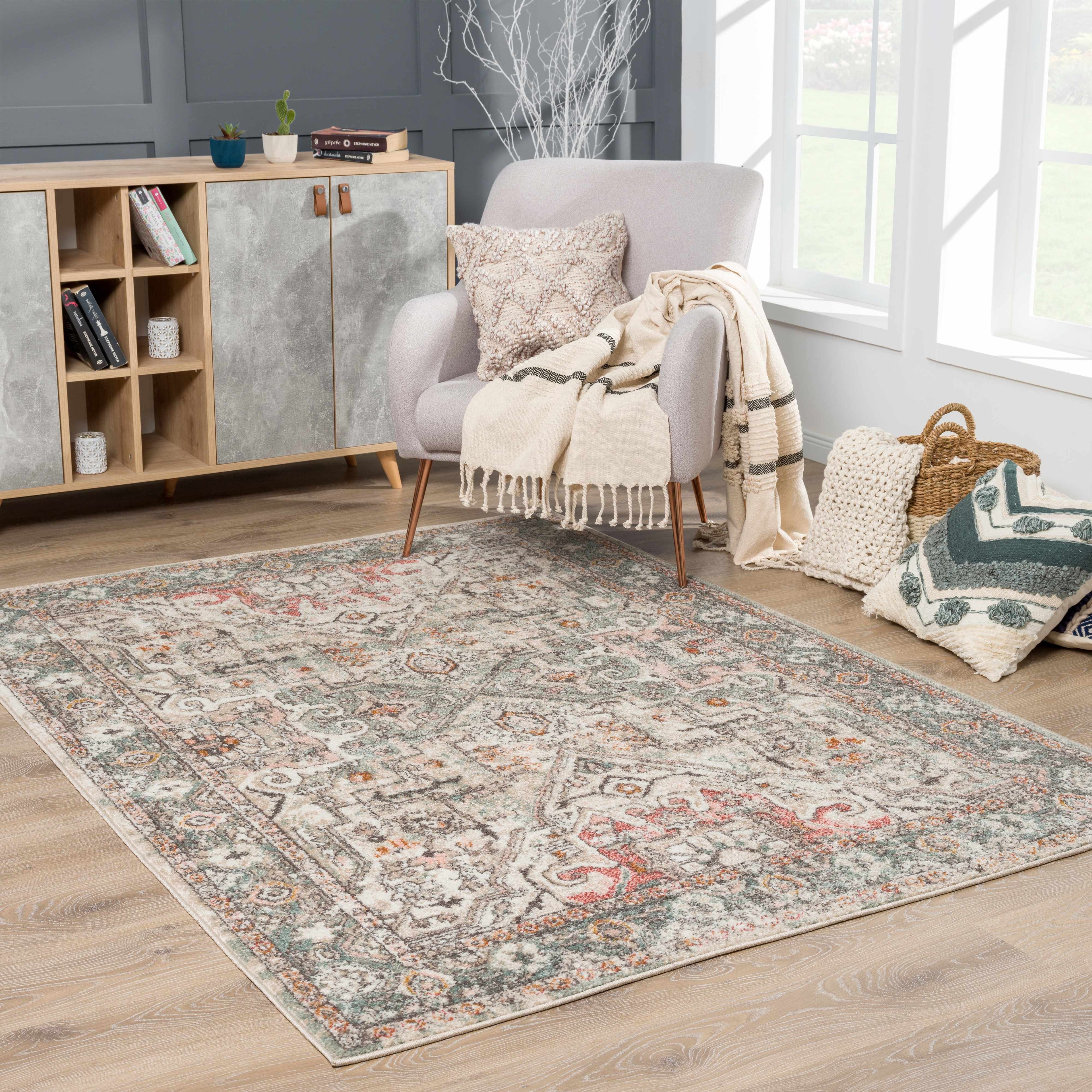 Bolinas Distressed Area Rug | Pink, Red & Blue Tones