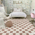 Atira Pink & White Checkered Shag Area Rug | Playful Design