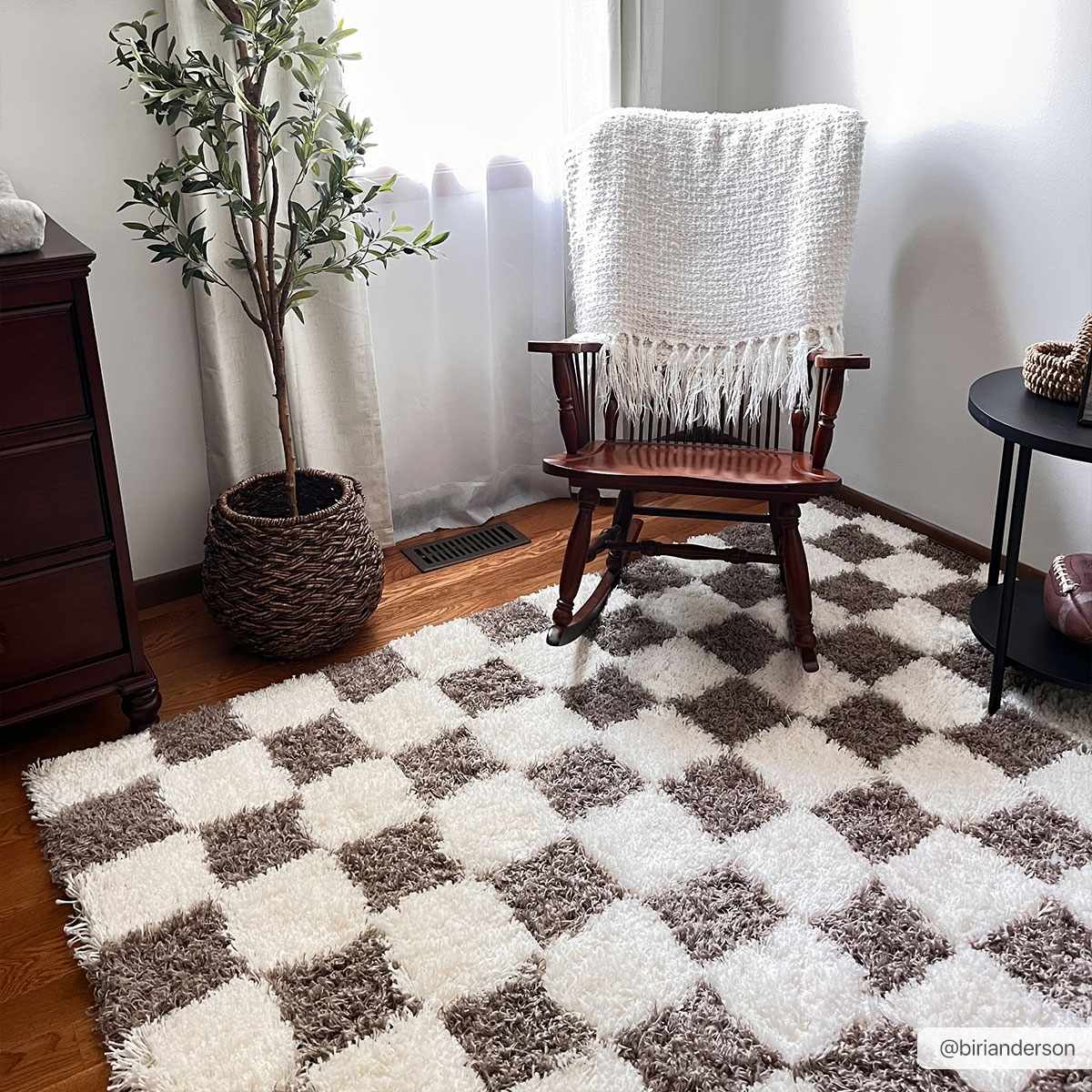 Atira Brown Checkered Area Rug | Warm Plush Geometric Rug – Boutique Rugs