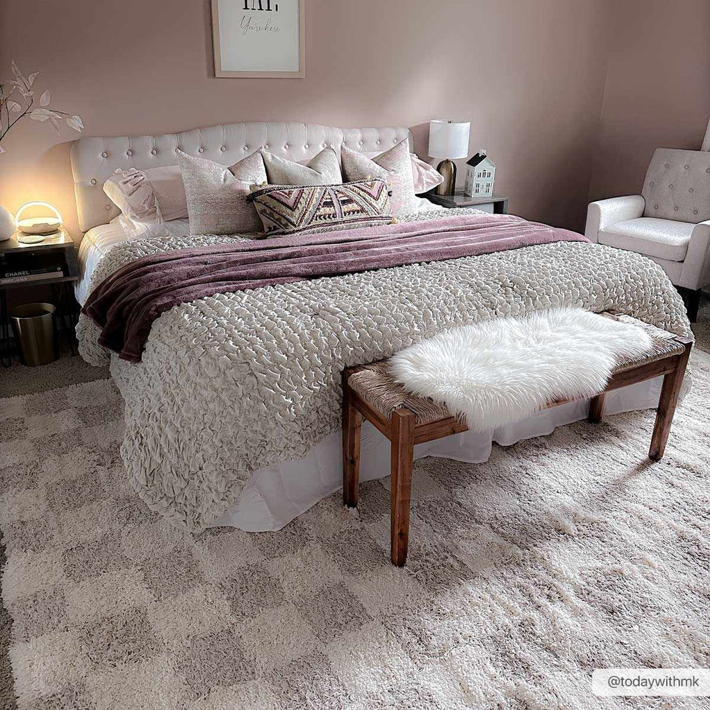 Atira Light Brown Checkered Area Rug | Plush Geometric Rug – Boutique Rugs
