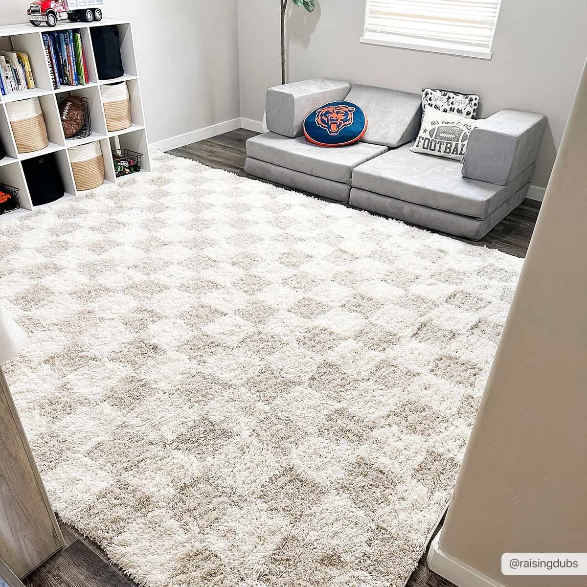 Atira Light Brown Checkered Area Rug | Plush Geometric Rug – Boutique Rugs