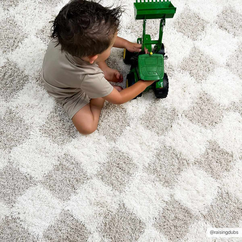 Atira Light Brown Checkered Area Rug | Plush Geometric Rug – Boutique Rugs