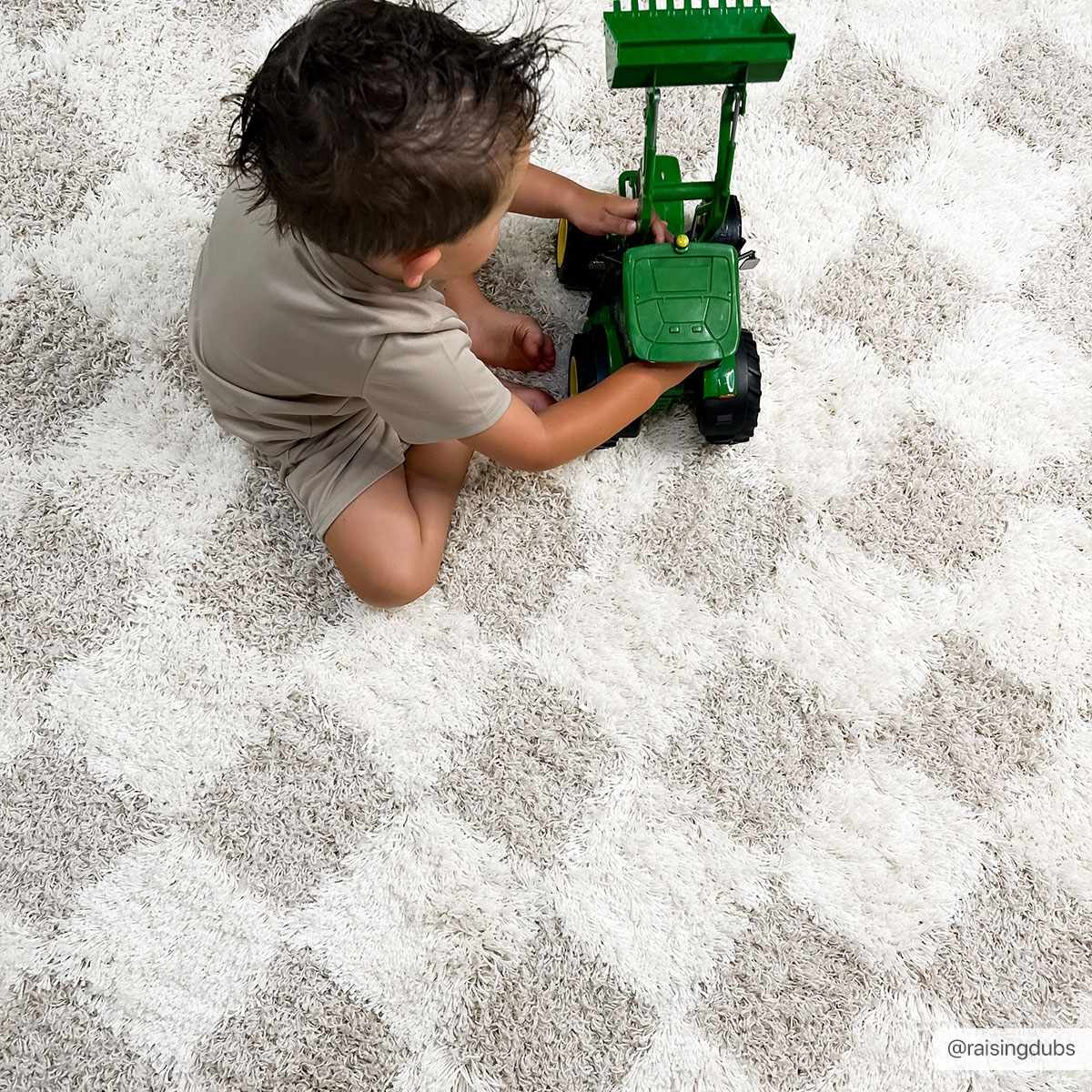 Atira Light Brown Checkered Area Rug | Plush Geometric Rug – Boutique Rugs