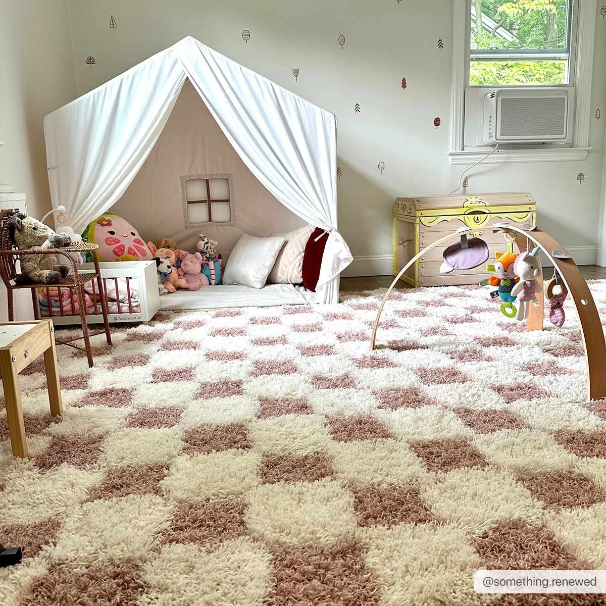 Atira Pink & White Checkered Shag Area Rug | Playful Design