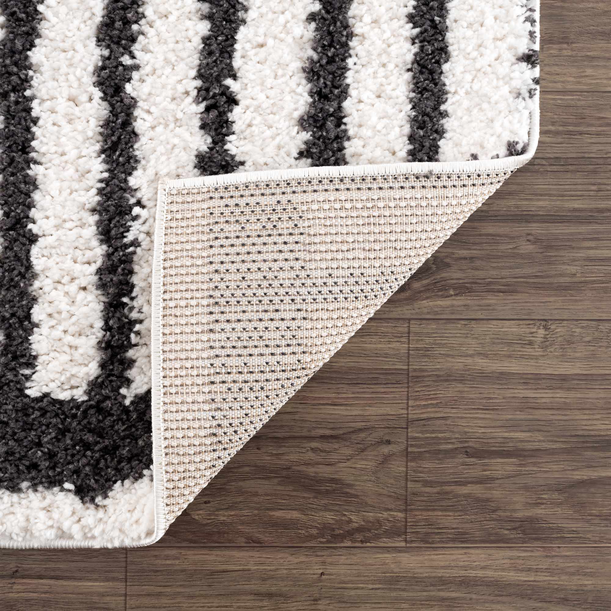 Bauer Black & White Shag Area Rug | Rainbow Design
