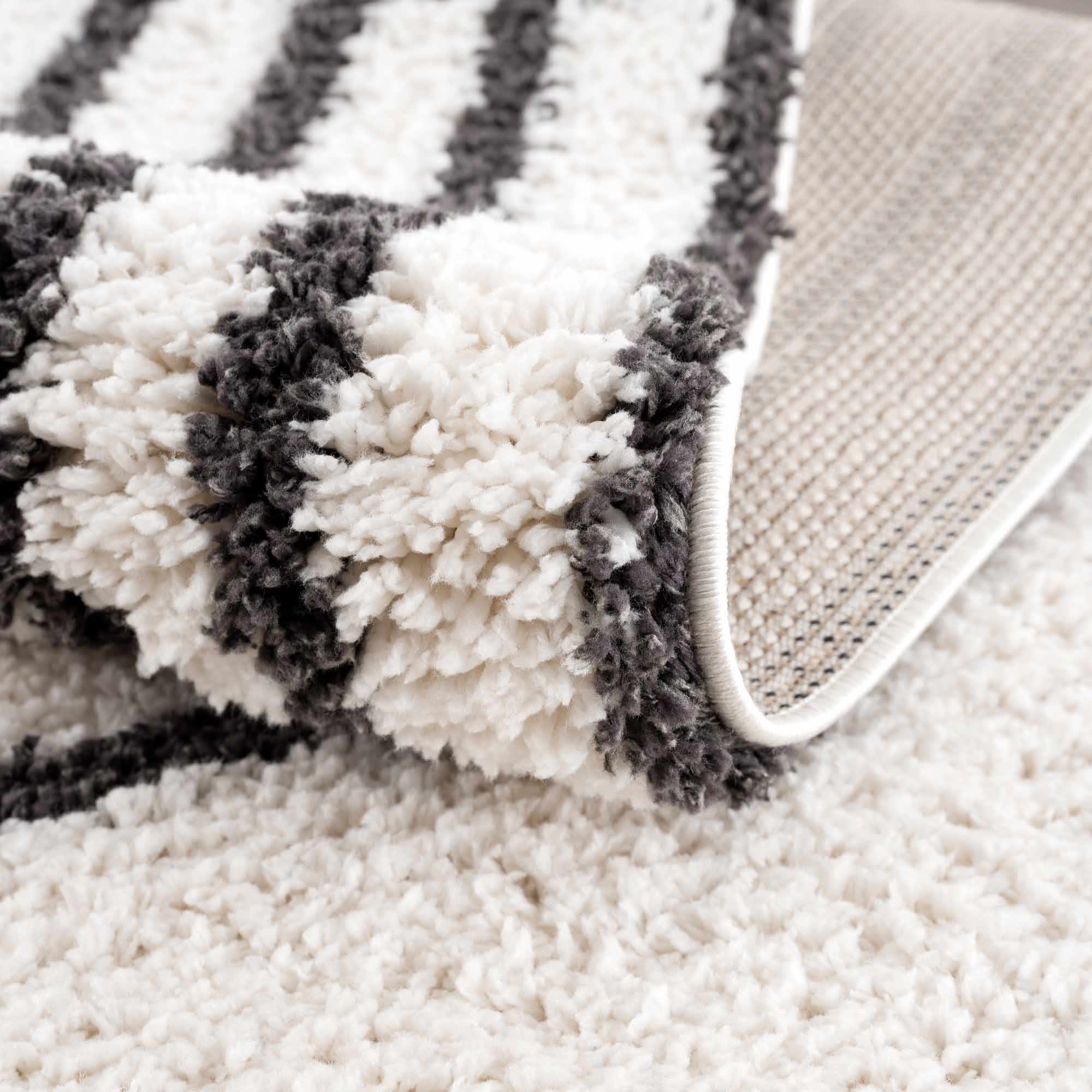 Bauer Black & White Shag Area Rug | Rainbow Design