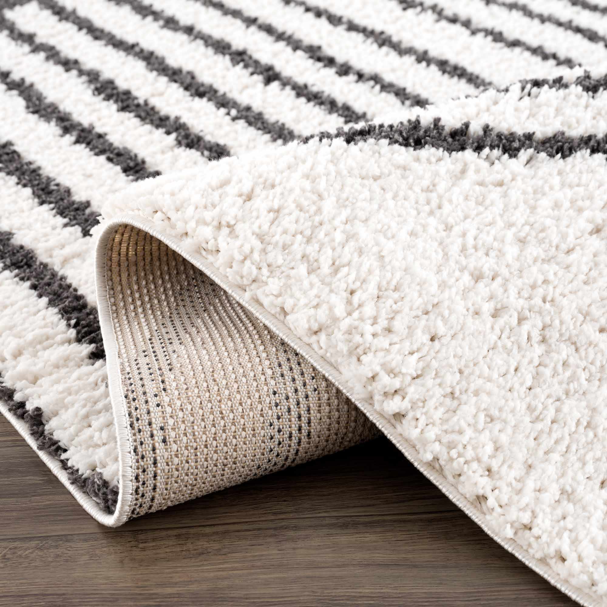 Bauer Black & White Shag Area Rug | Rainbow Design