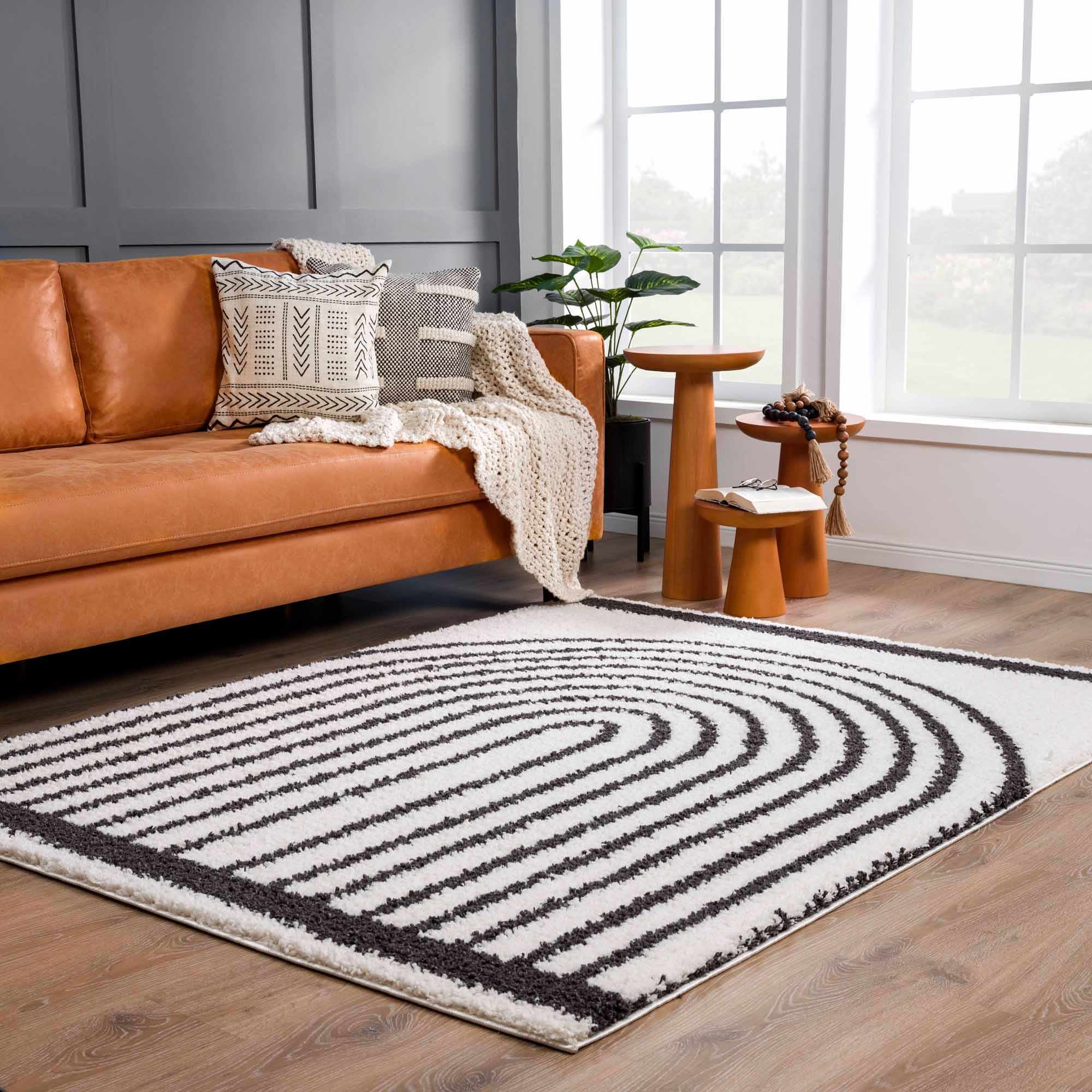Bauer Black & White Shag Area Rug | Rainbow Design