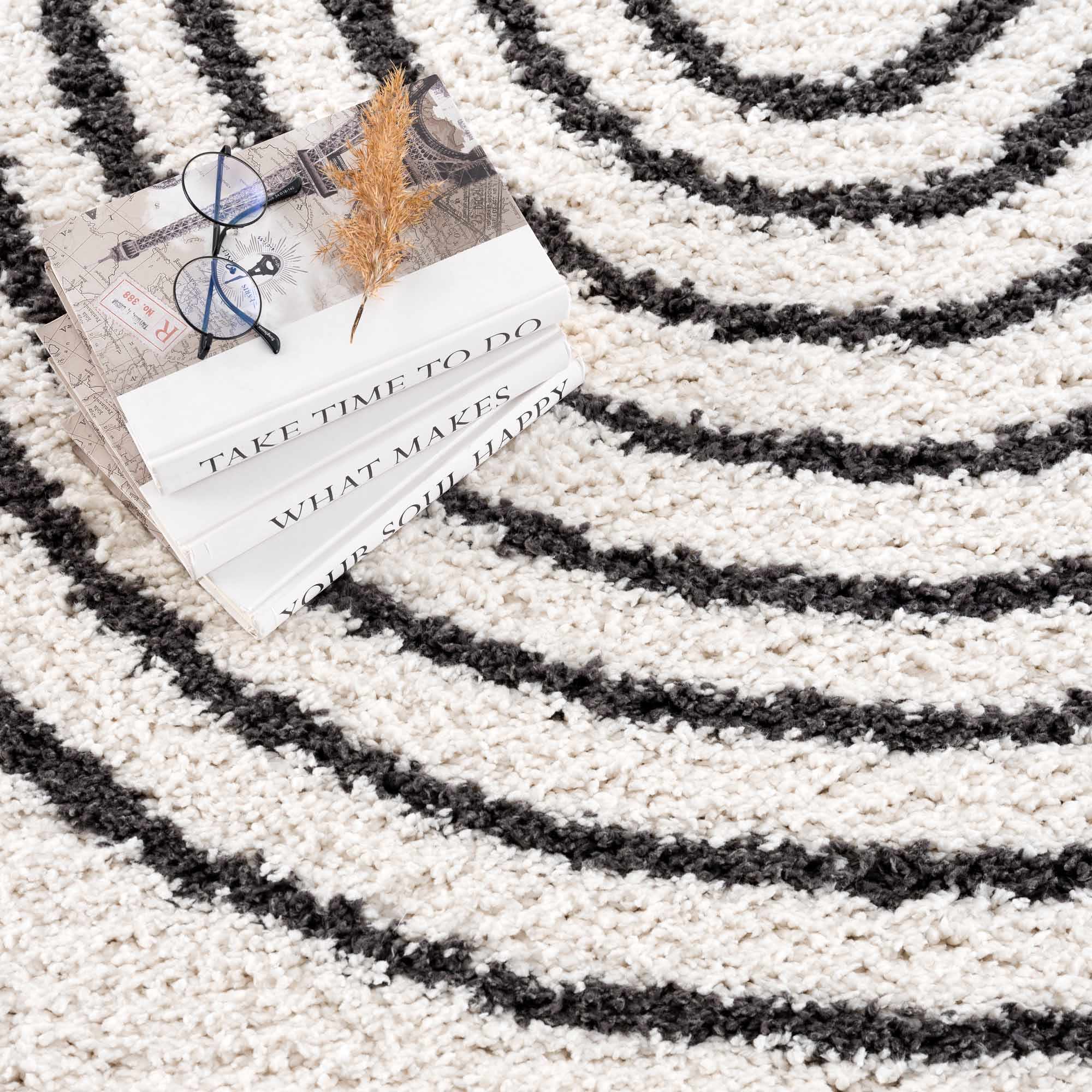 Bauer Black & White Shag Area Rug | Rainbow Design