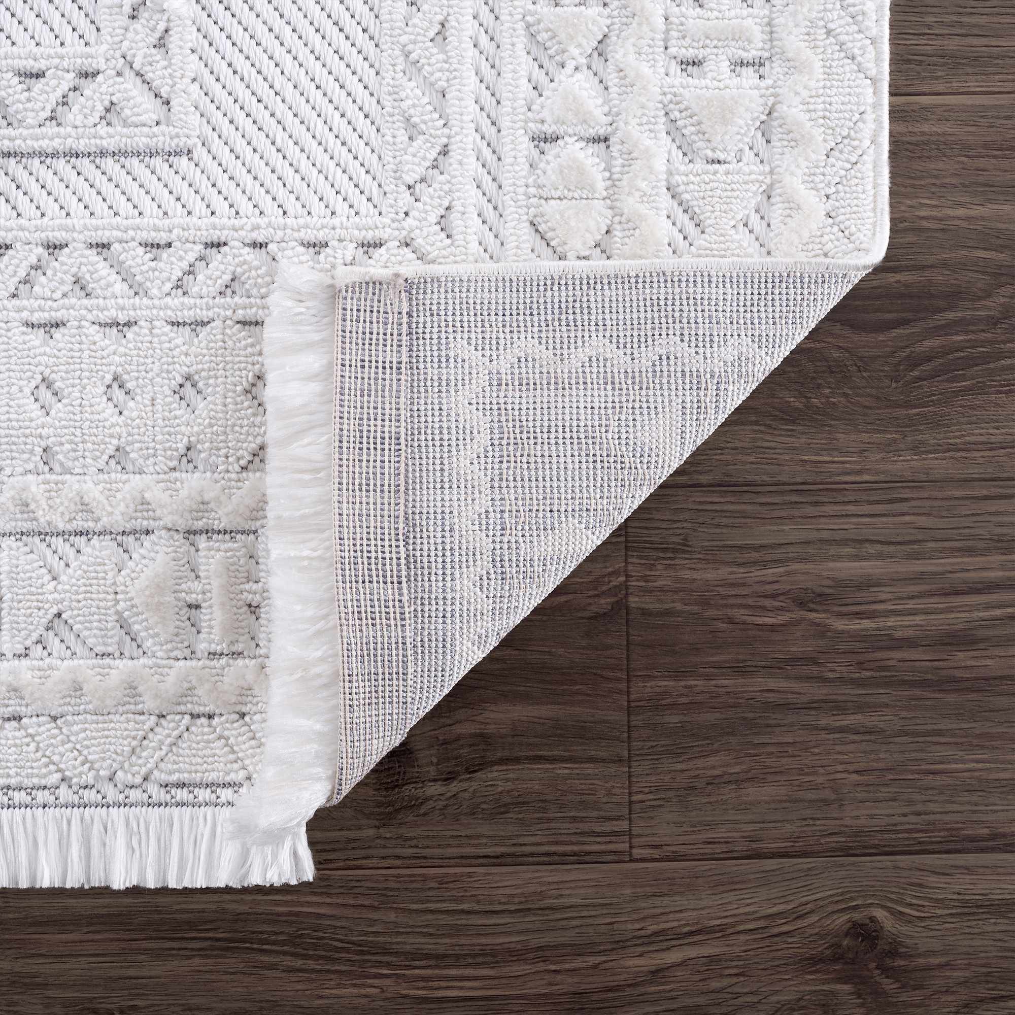 Alya Ivory Fringe Area Rug | Textured Medallion Design – Hauteloom