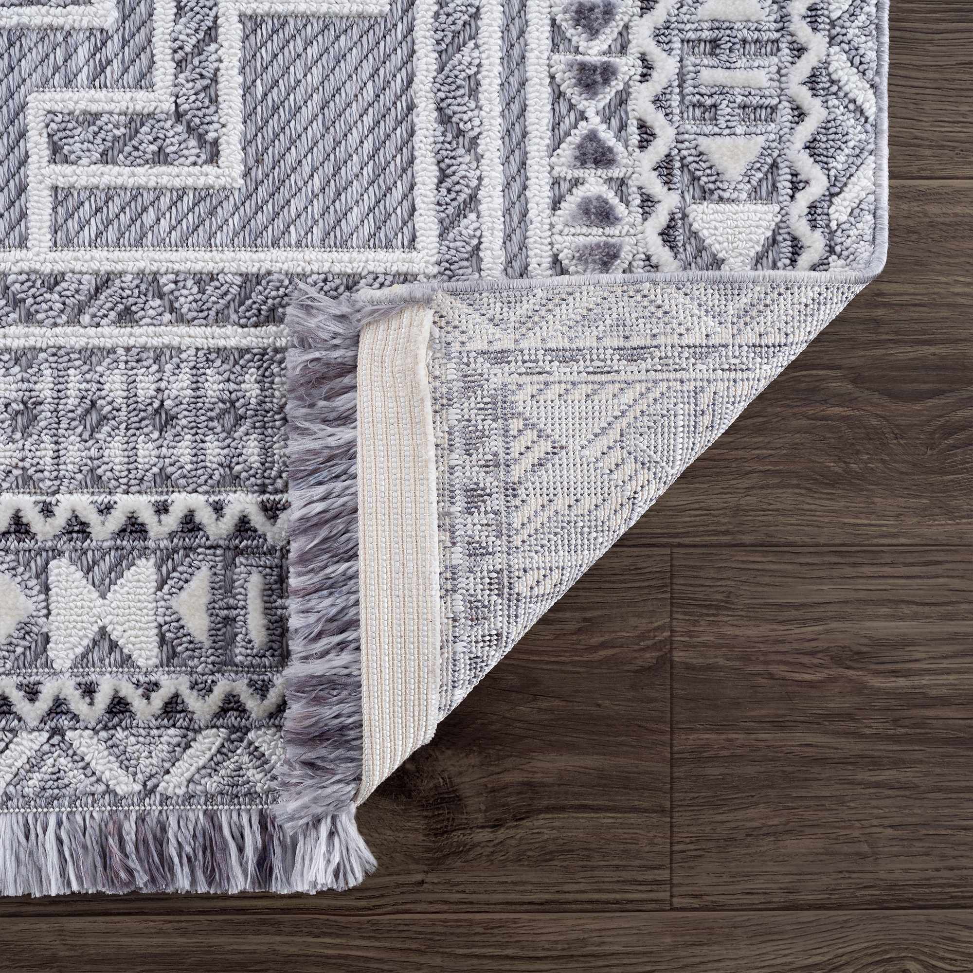 Alya Charcoal Fringe Area Rug | Textured Medallion Design