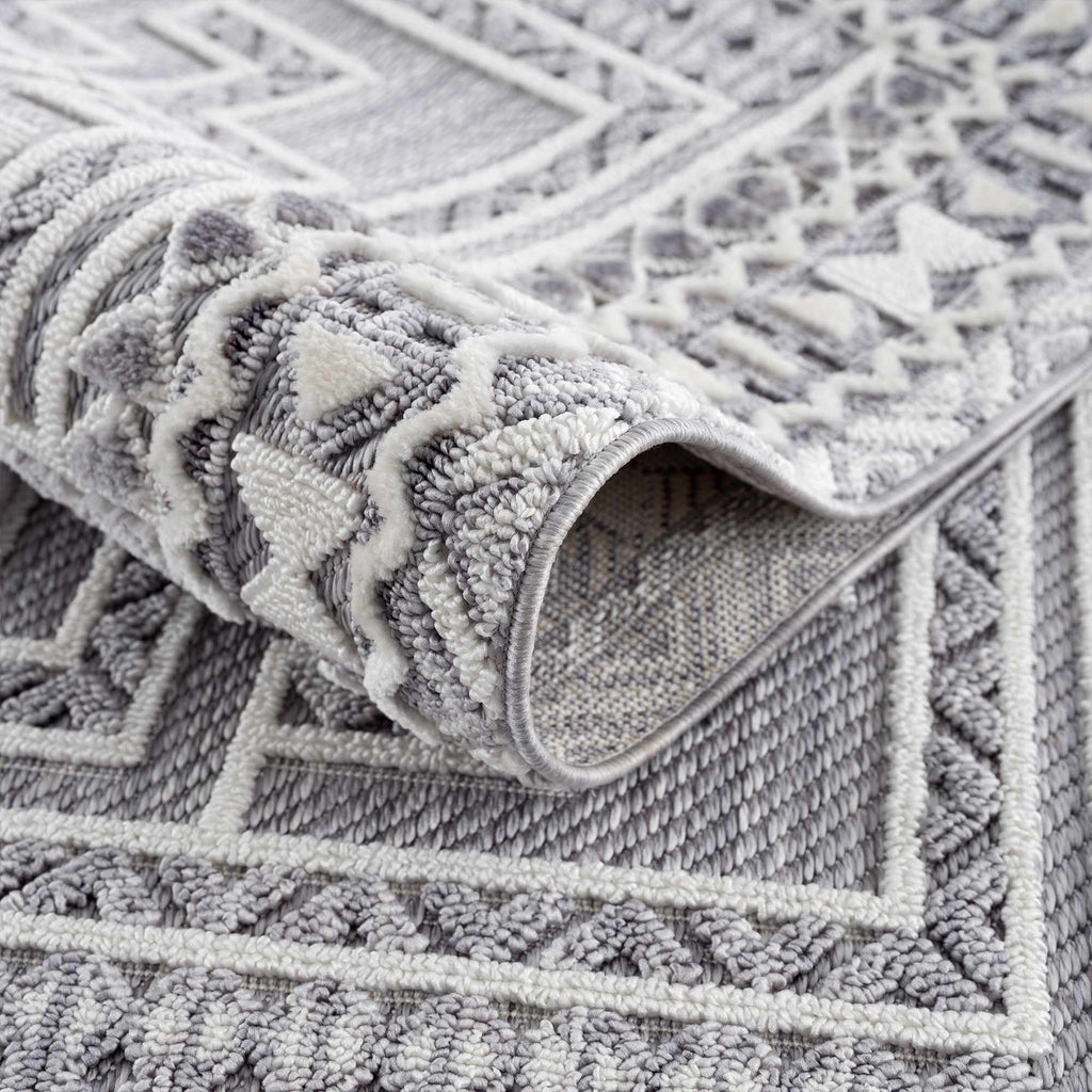 Alya Charcoal Fringe Area Rug | Textured Medallion Design