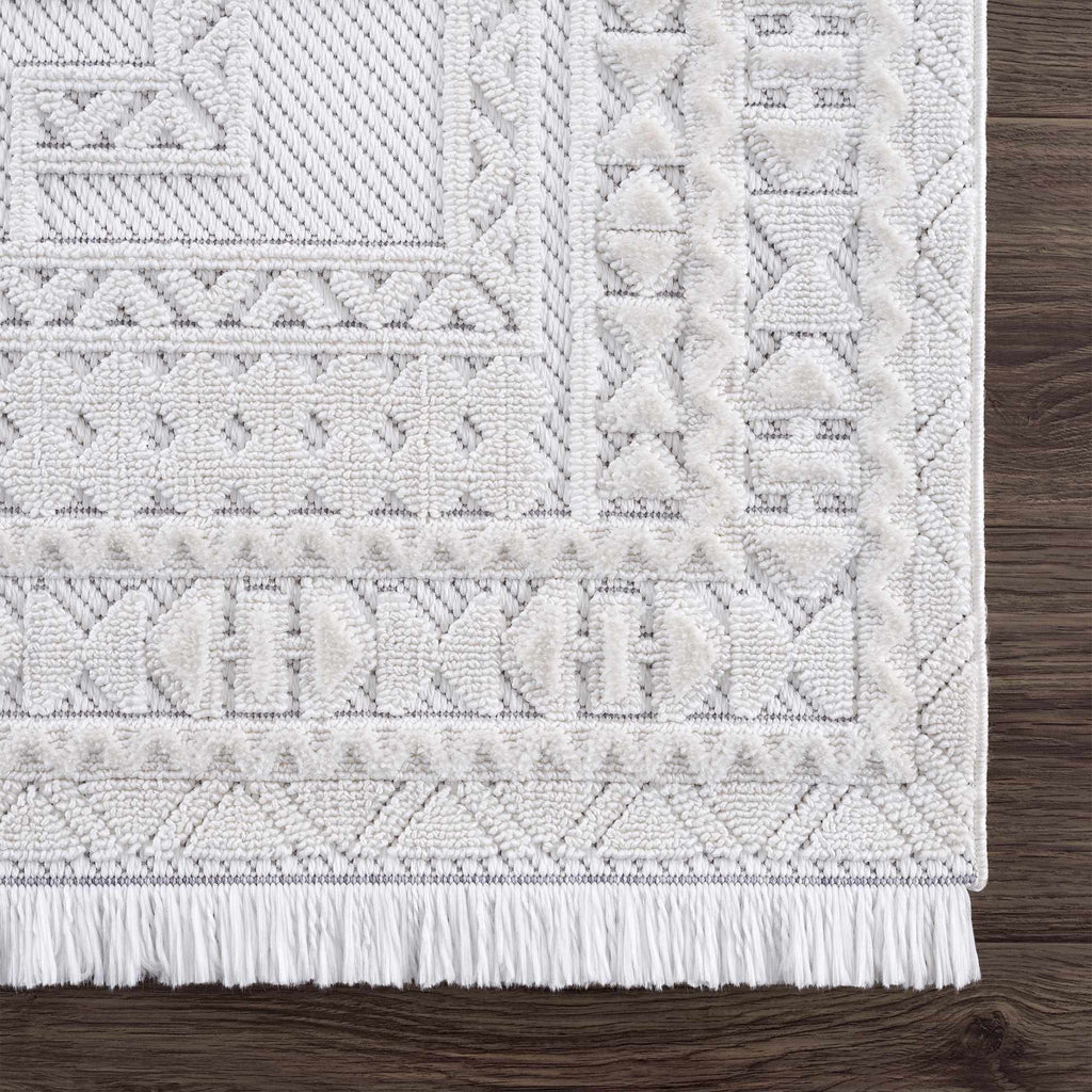 Alya Ivory Fringe Area Rug | Textured Medallion Design – Hauteloom