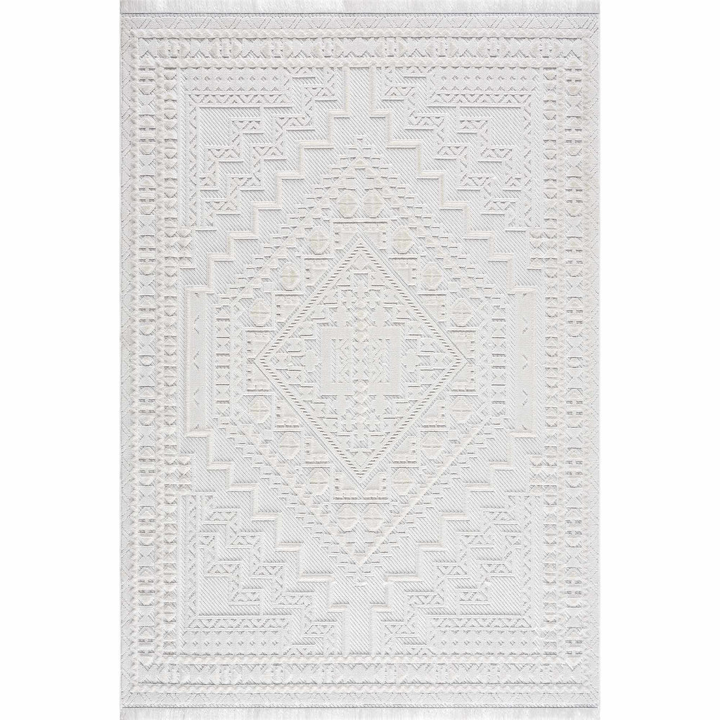 Alya Ivory Fringe Area Rug | Textured Medallion Design – Hauteloom