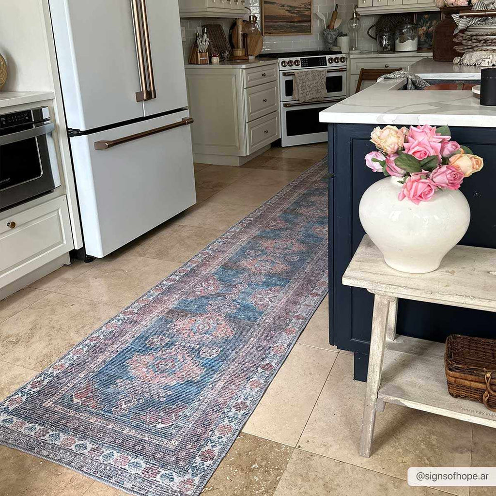 Baltinglass Rust & Blue Washable Area Rug | Southwestern Design – Hauteloom