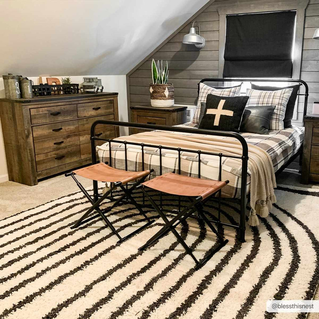 Bauer Black & White Shag Area Rug | Rainbow Design