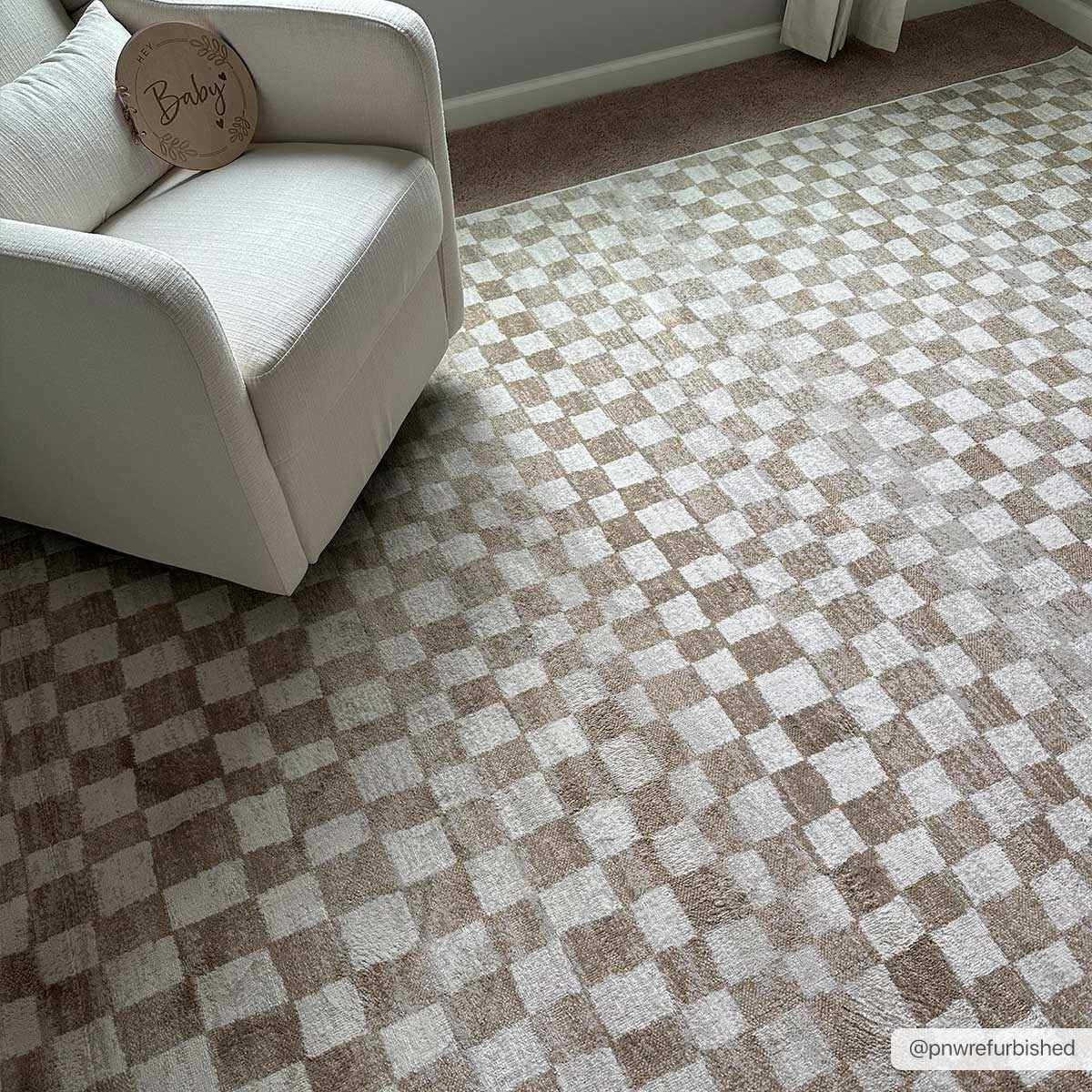 Benjy Cream & Gold Checkered Area Rug | Distressed Plush Design