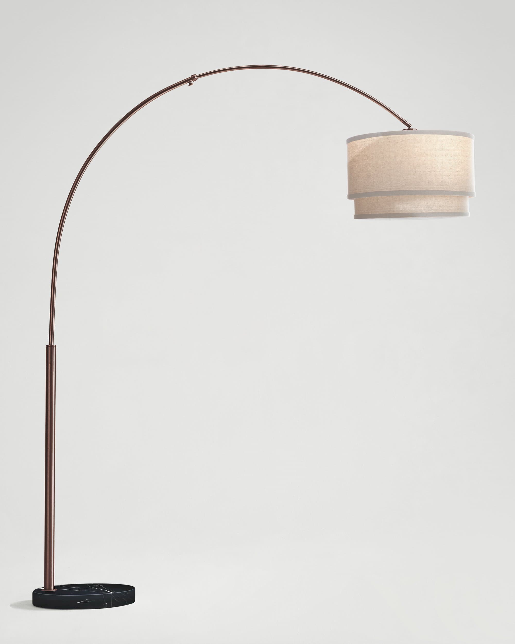 Mason Arc Floor Lamp | Double Cylinder Shade Arc Lamp with Marble Base – Brightech
