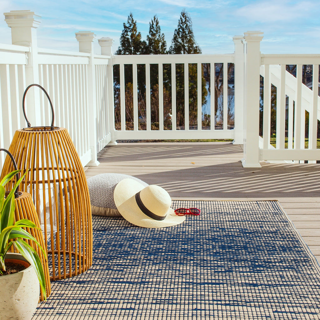 Brooklyn Blue Outdoor Rug | Abstract Double-Sided Design