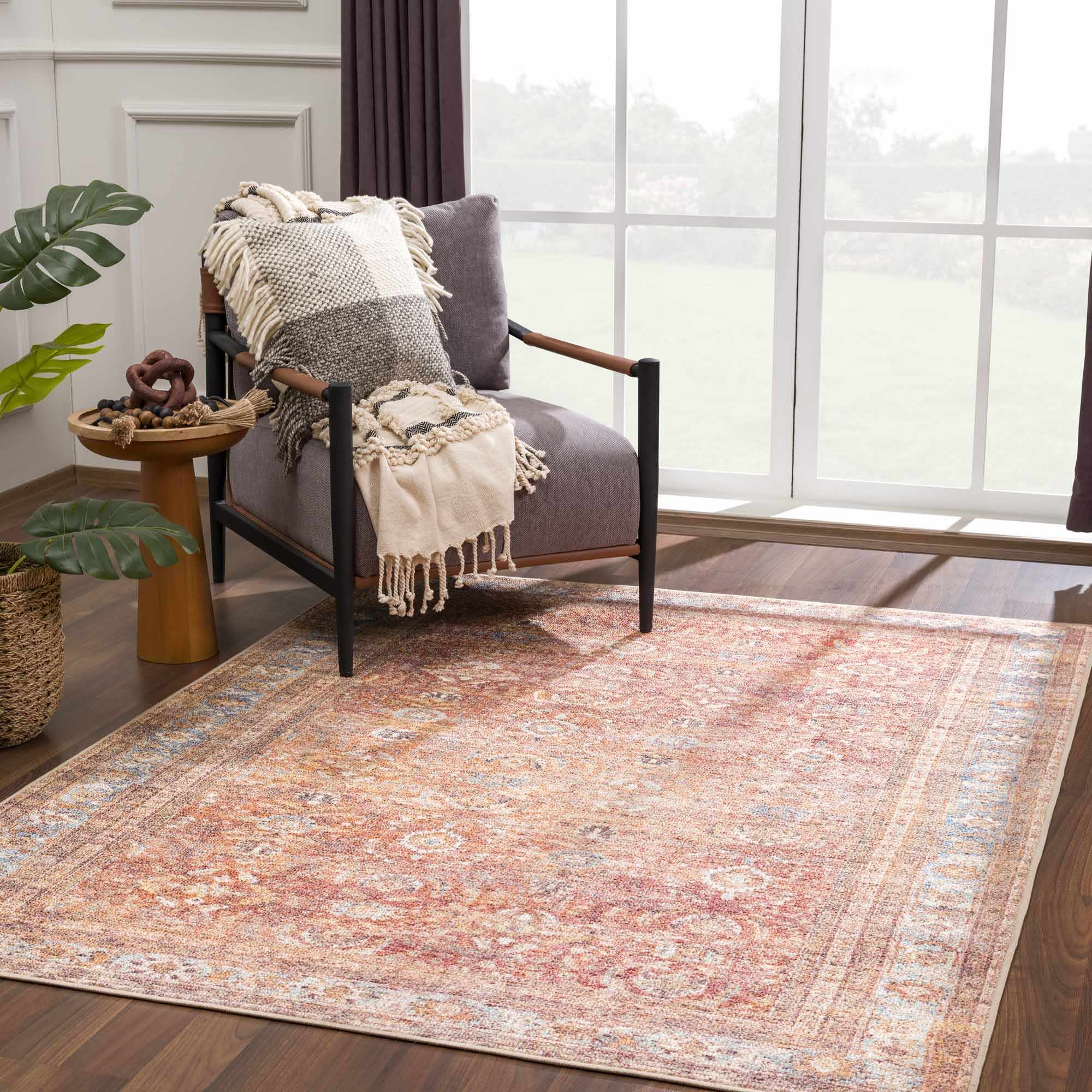 Anshu Peach Washable Area Rug | Vintage Boho Turkish-Inspired Design – Hauteloom
