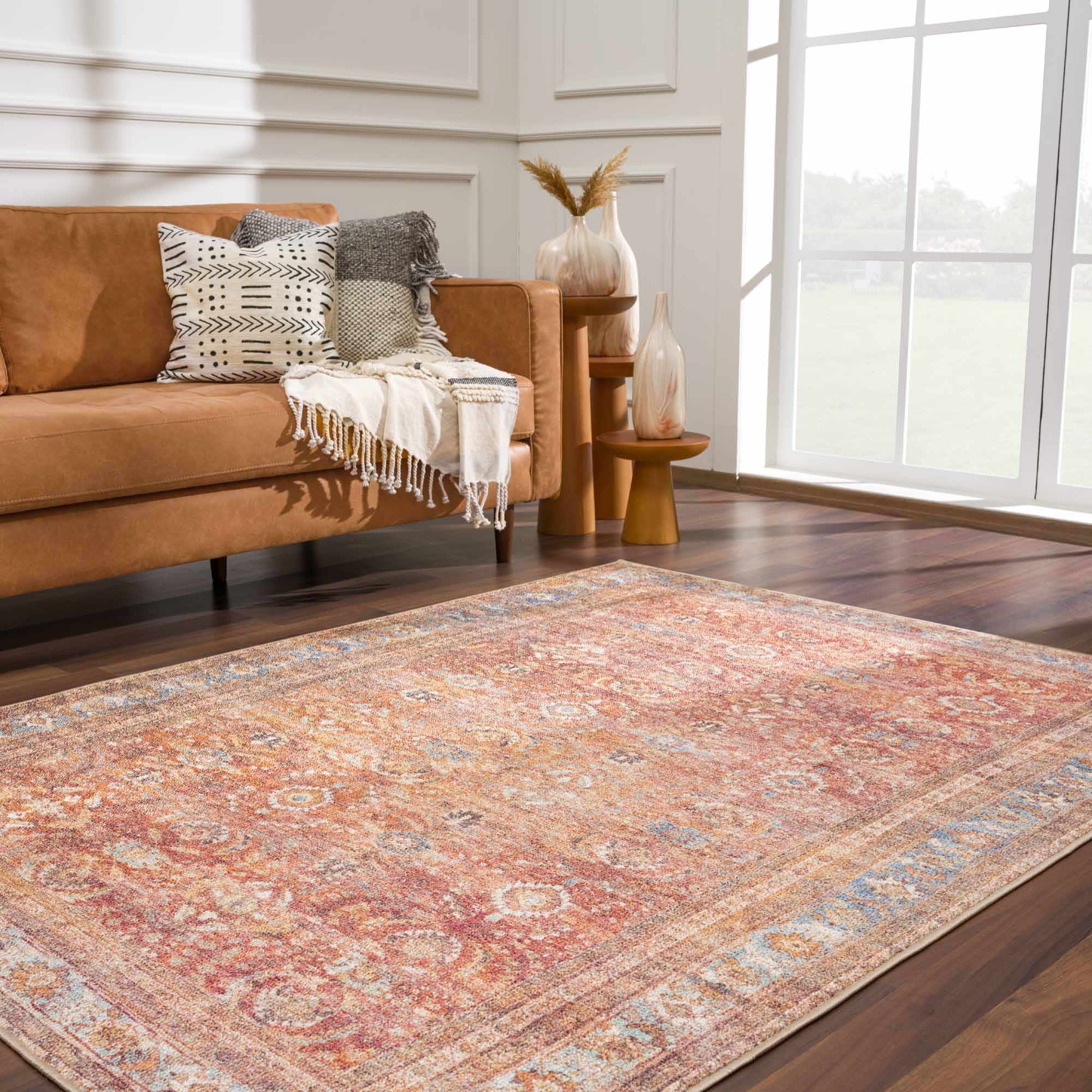 Anshu Peach Washable Area Rug | Vintage Boho Turkish-Inspired Design – Hauteloom