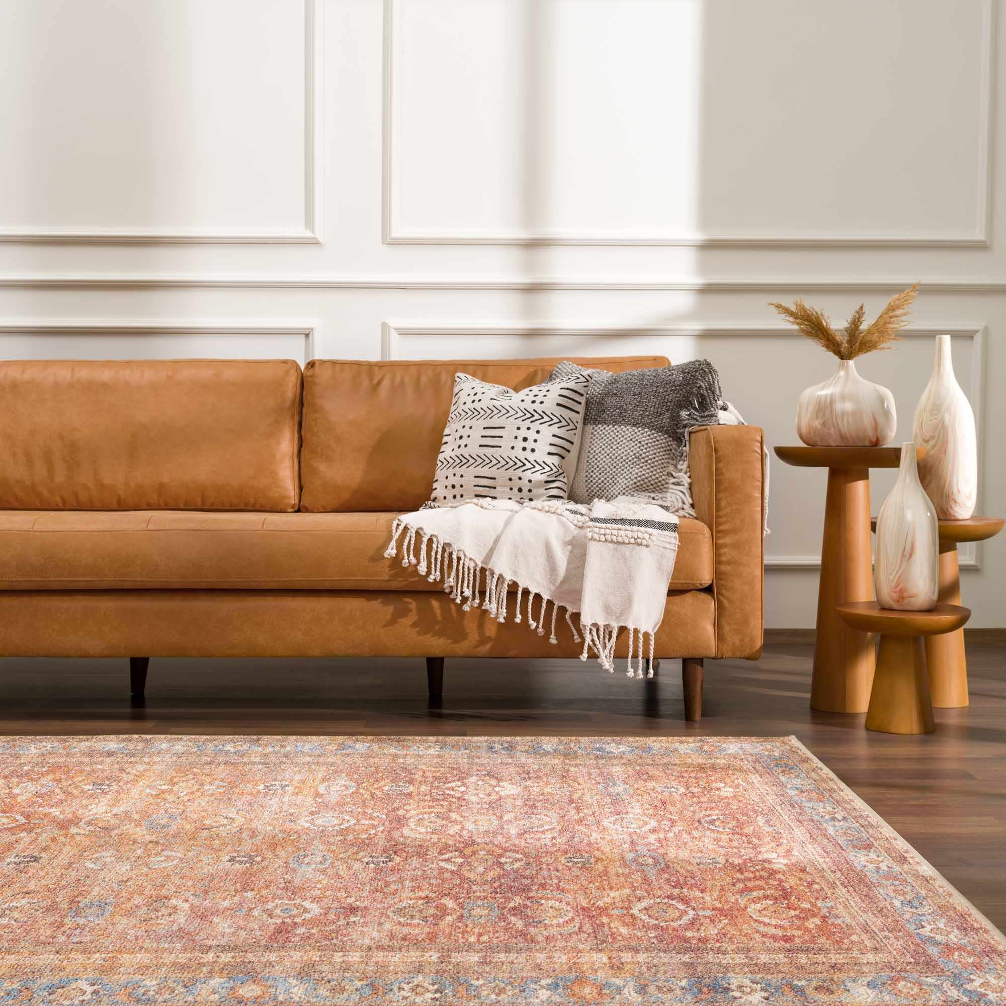 Anshu Peach Washable Area Rug | Vintage Boho Turkish-Inspired Design – Hauteloom