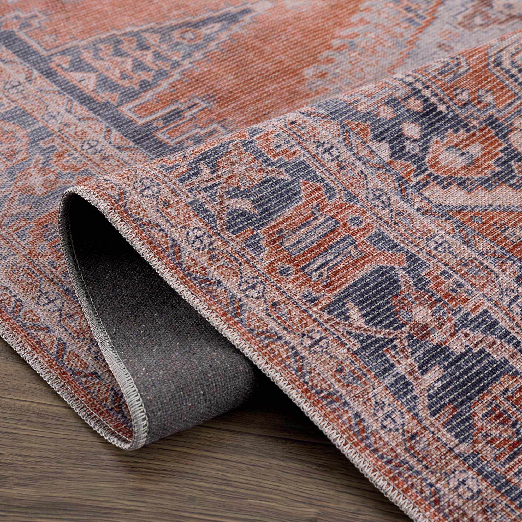 Burnt Orange Taber Medallion Washable Area Rug