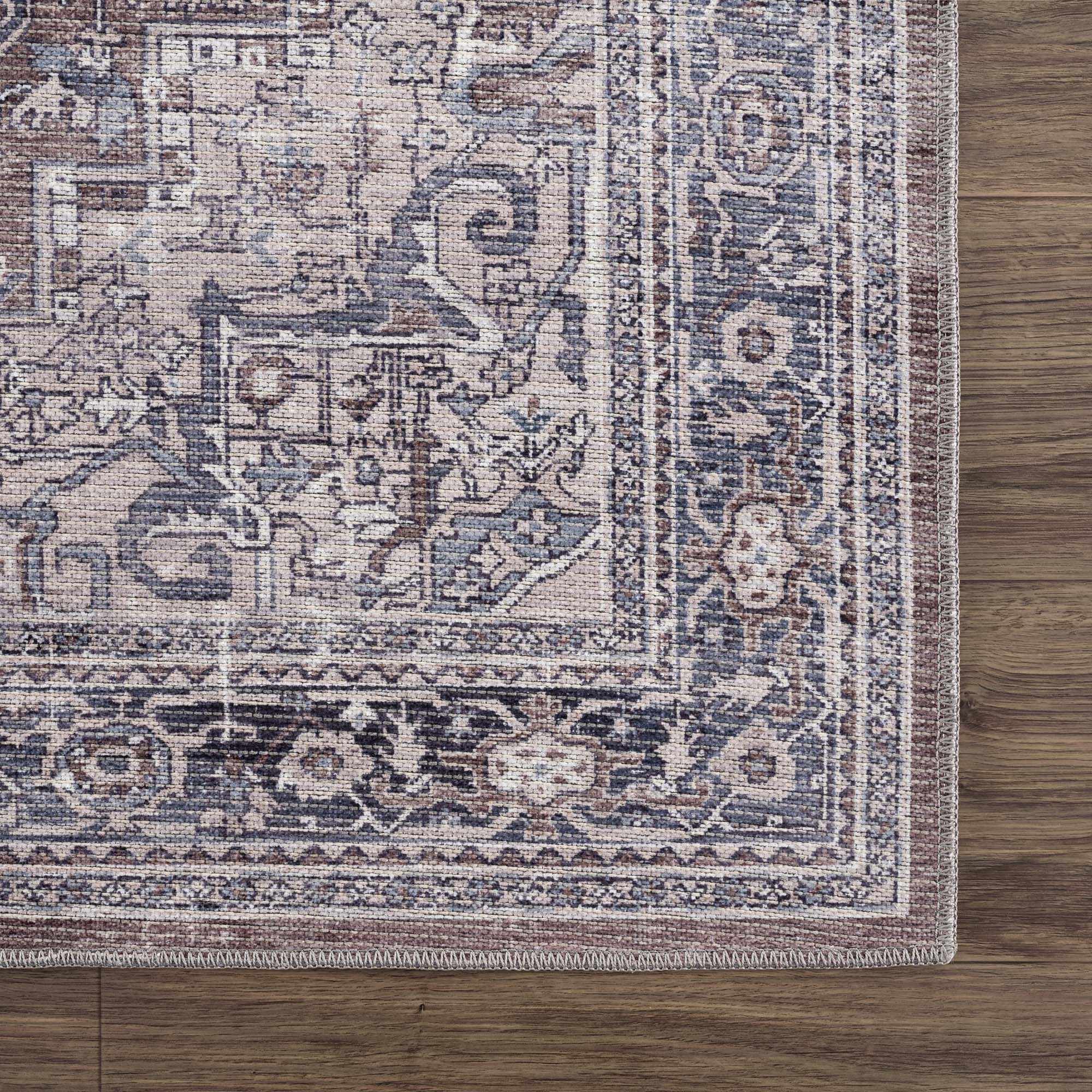Abner Purple & Gray Washable Area Rug | Traditional Design